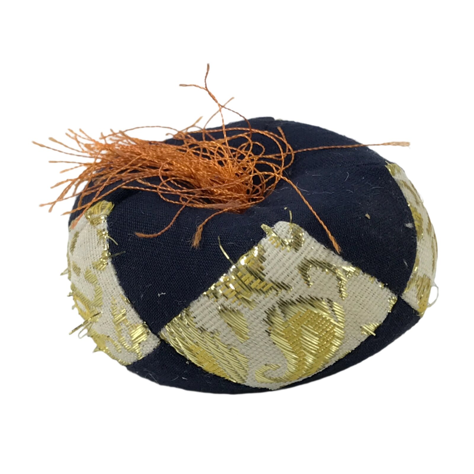 Japanese Buddhist Orin Bell Singing Bowl Fabric Pillow Vtg Small Blue Gold BA561