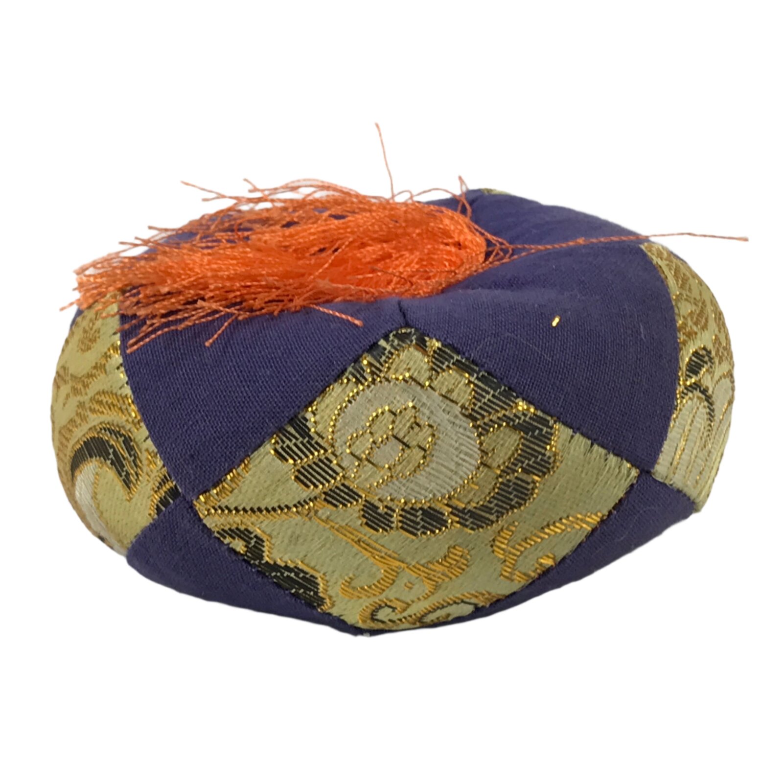 Japanese Buddhist Orin Bell Singing Bowl Fabric Pillow Vtg Small Purple BA563
