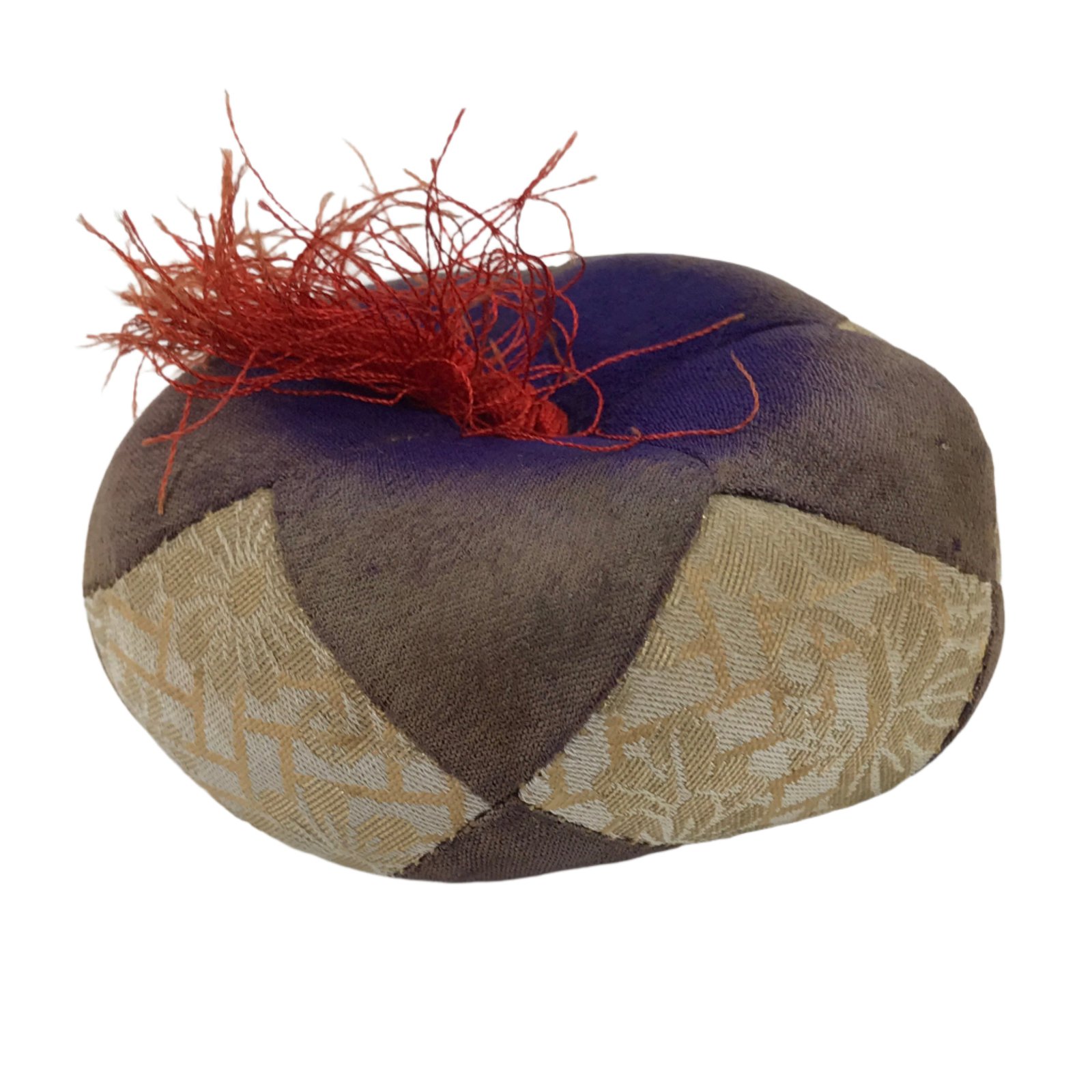 Japanese Buddhist Orin Bell Singing Bowl Fabric Pillow Vtg Small Purple BA564