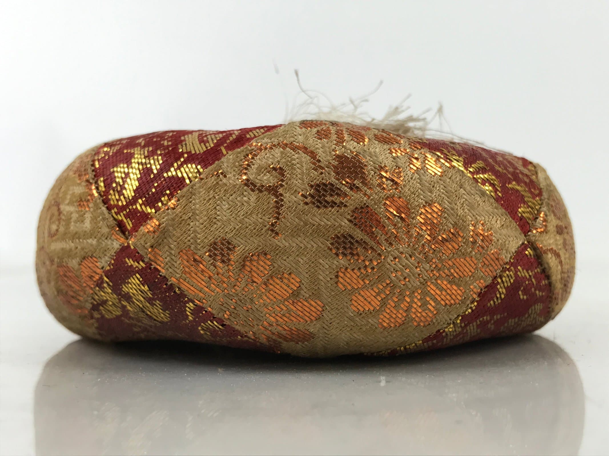 Japanese Buddhist Orin Bell Singing Bowl Fabric Pillow Vtg Small Red Gold BA560
