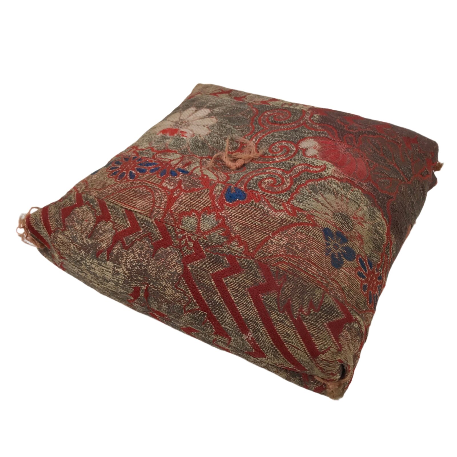 Japanese Buddhist Orin Bell Singing Bowl Silk Fabric Pillow Vtg Square Red BA553