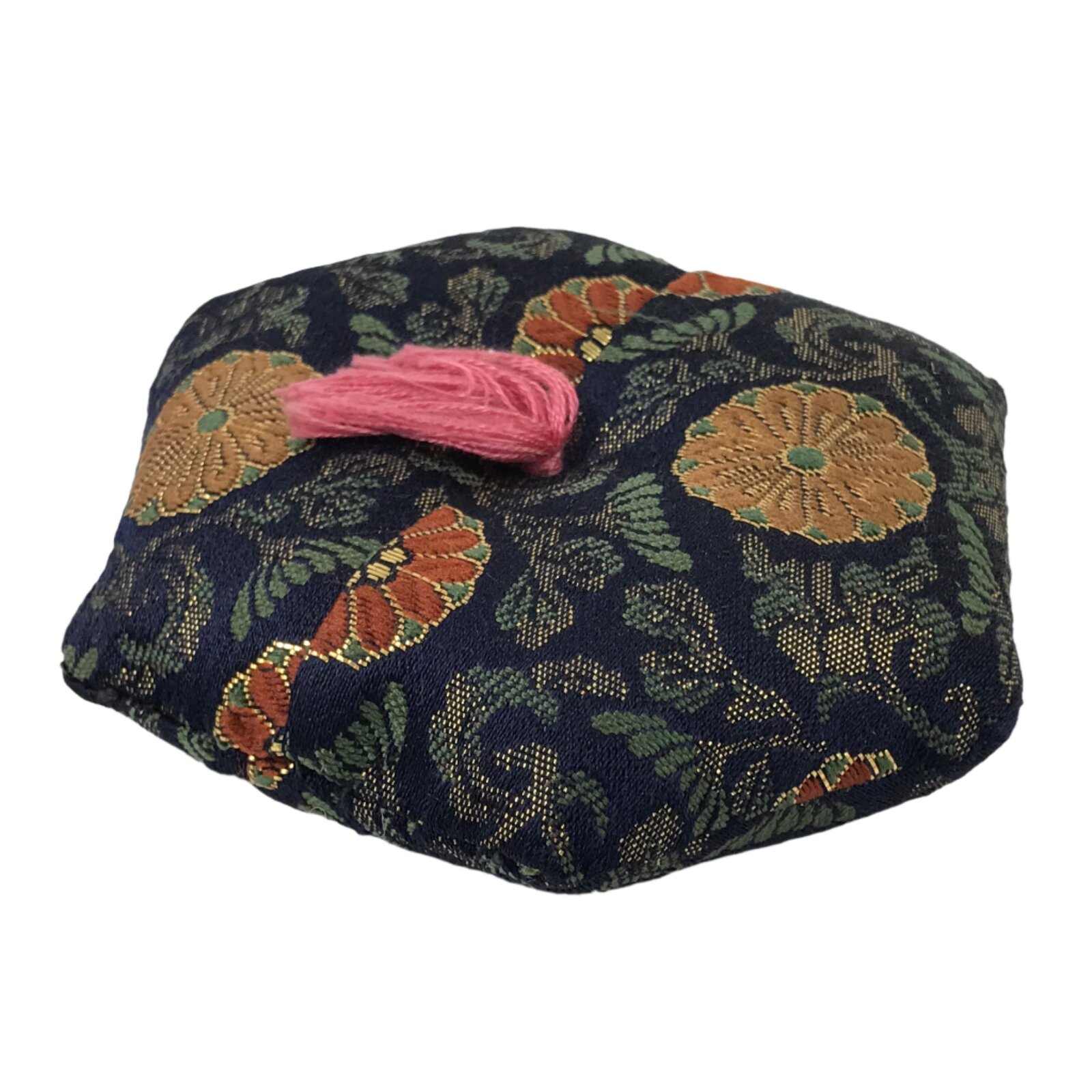 Japanese Buddhist Orin Bell Singing Bowl Silk Pillow Small Hexagon Blue BA565