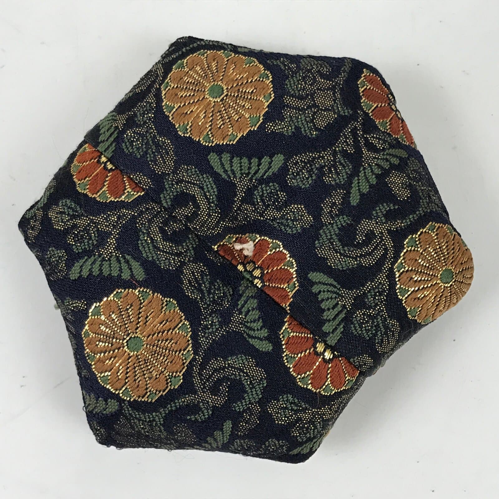 Japanese Buddhist Orin Bell Singing Bowl Silk Pillow Small Hexagon Blue BA565