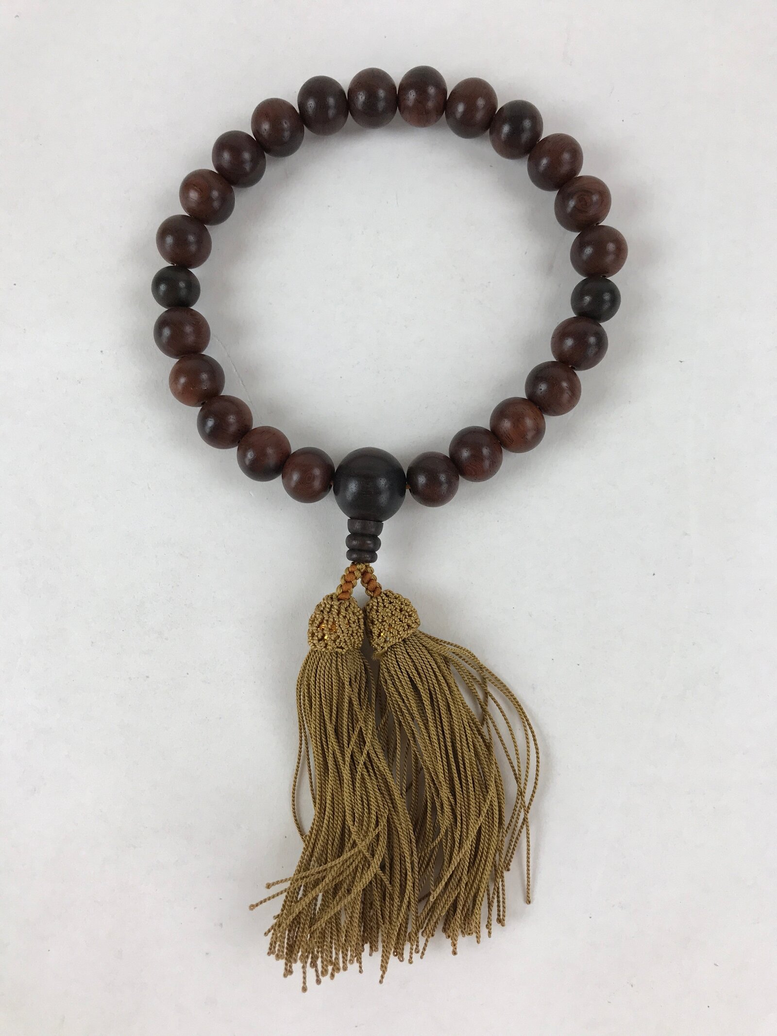 Japanese Buddhist Prayer Beads Bracelet Vtg Rosary Juzu Wood Dark Brown JZ130