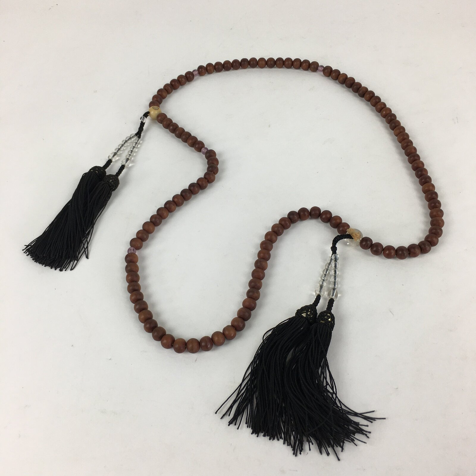 Japanese Buddhist Prayer Beads Vtg Brown Wood Beads Juzu Rosary Bracelet JZ80