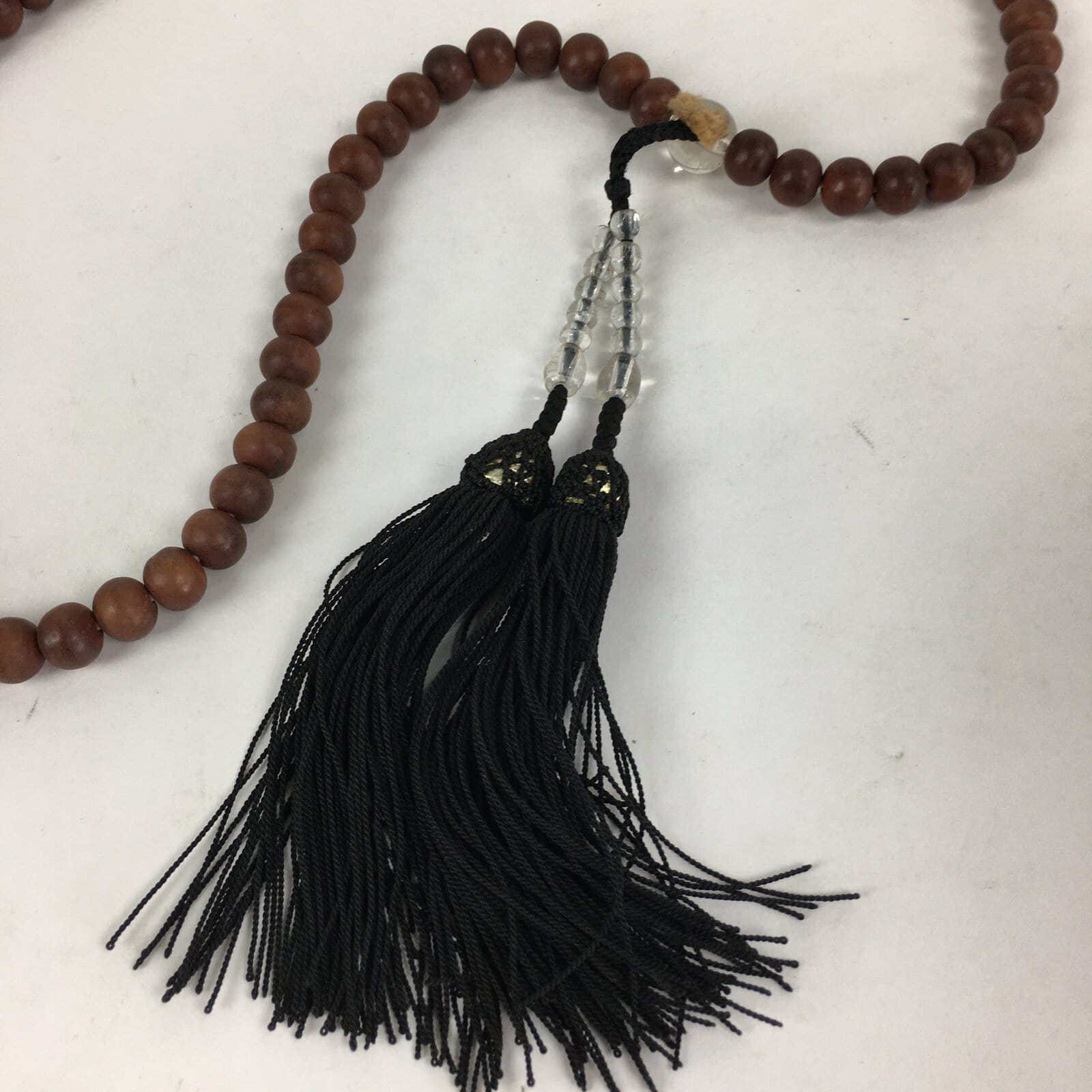 Japanese Buddhist Prayer Beads Vtg Brown Wood Beads Juzu Rosary Bracelet JZ80