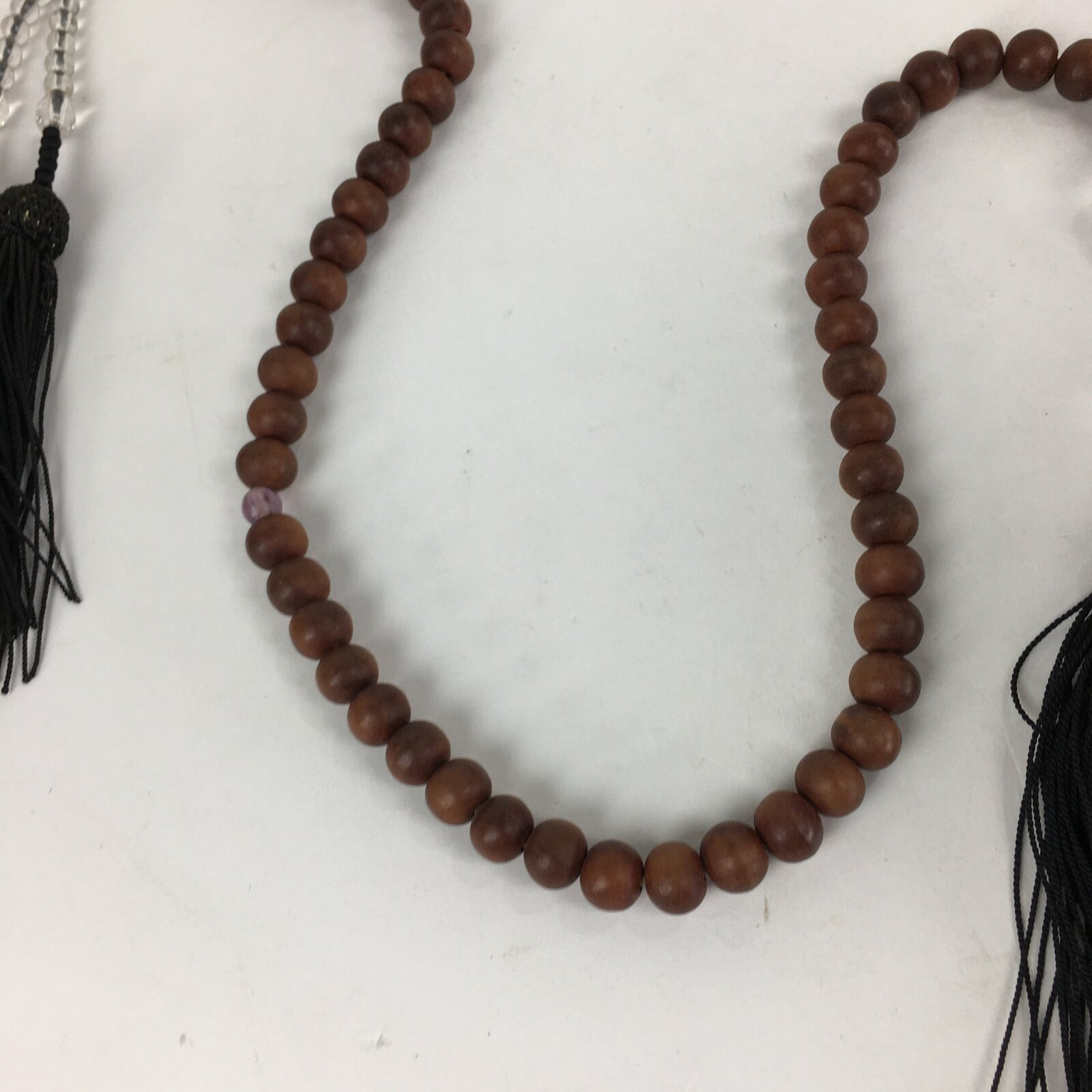 Japanese Buddhist Prayer Beads Vtg Brown Wood Beads Juzu Rosary Bracelet JZ80