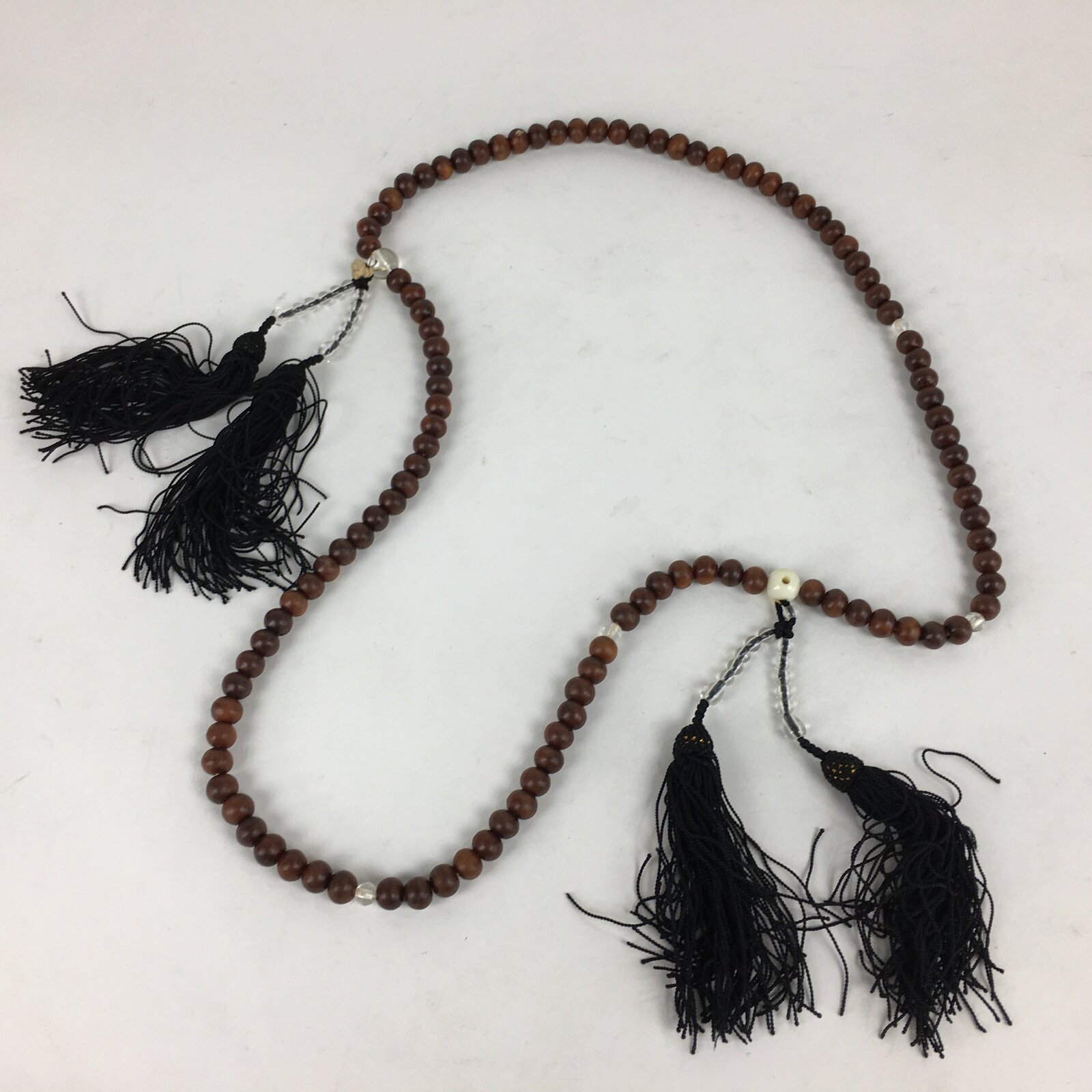 Japanese Buddhist Prayer Beads Vtg Brown Wood Beads Juzu Rosary Bracelet JZ90