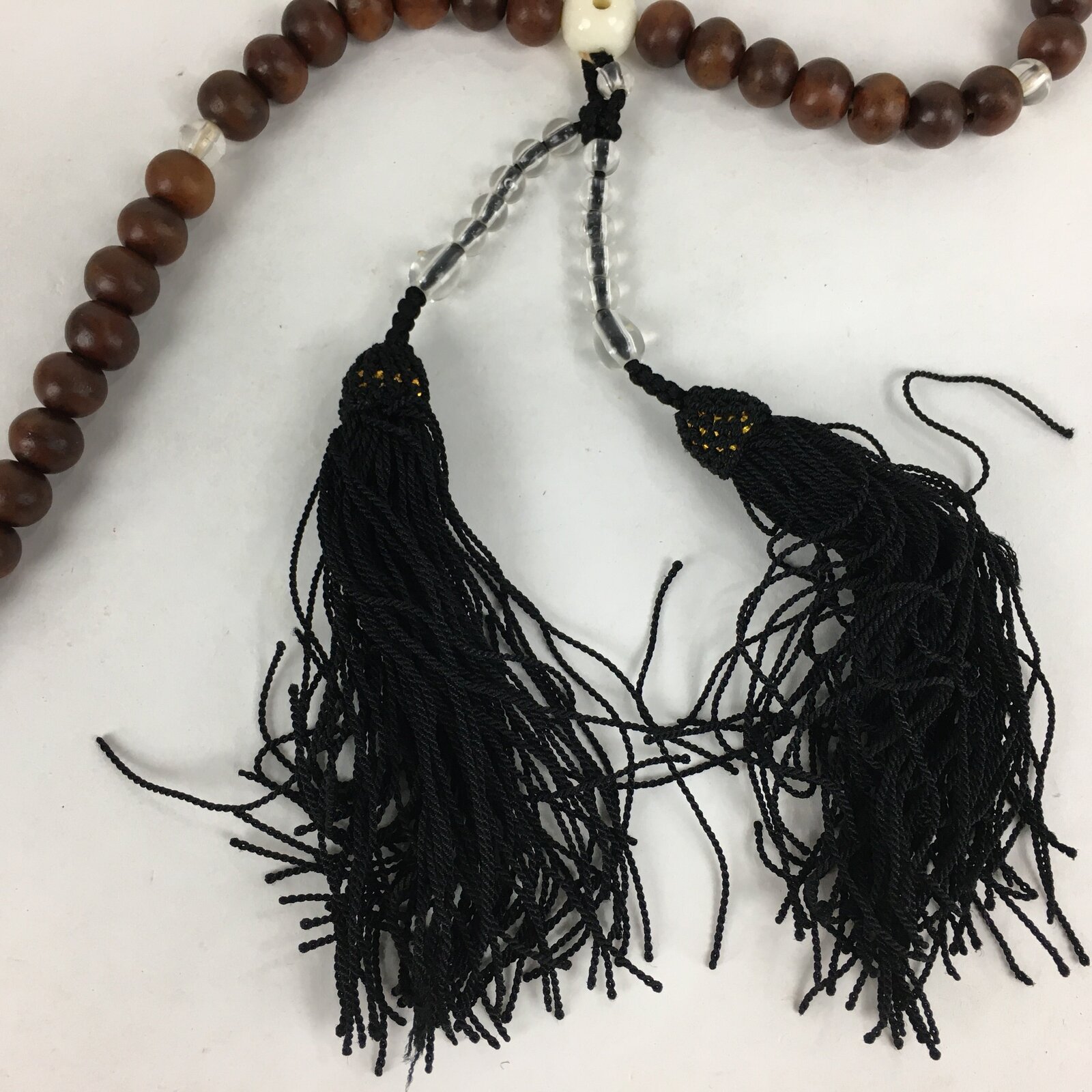 Japanese Buddhist Prayer Beads Vtg Brown Wood Beads Juzu Rosary Bracelet JZ90