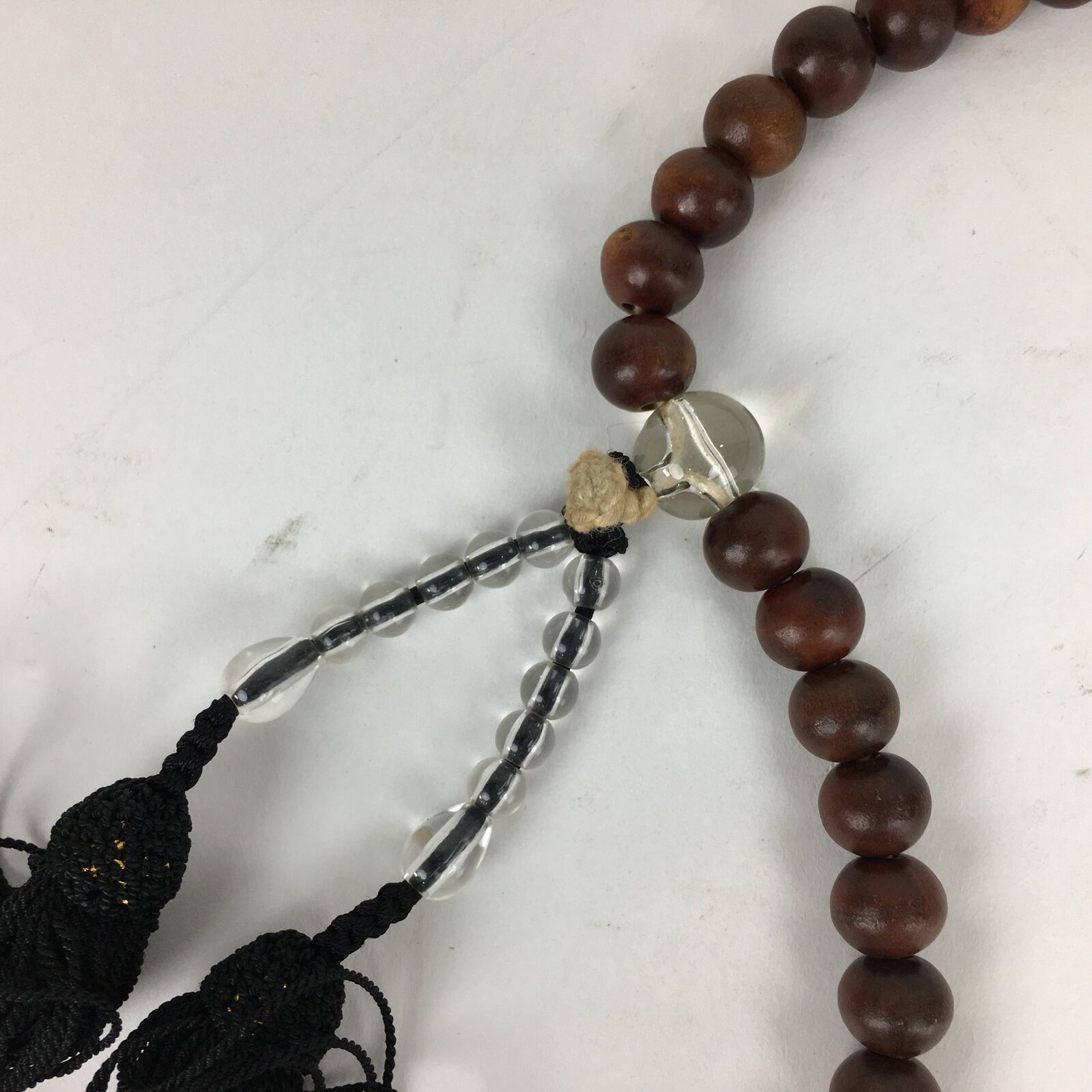 Japanese Buddhist Prayer Beads Vtg Brown Wood Beads Juzu Rosary Bracelet JZ90