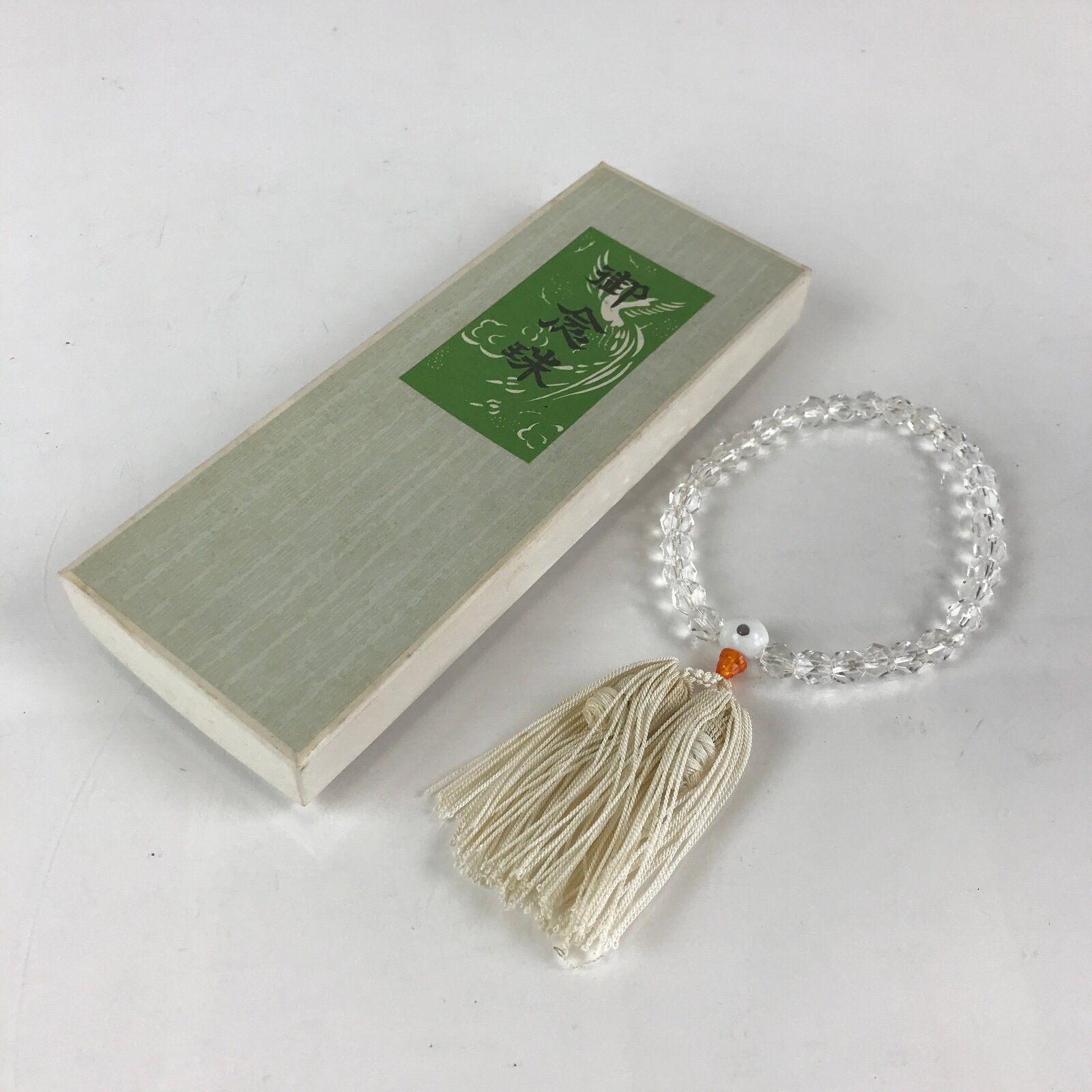 Japanese Buddhist Prayer Beads Vtg Juzu Rosary Bracelet Clear Beads JZ103