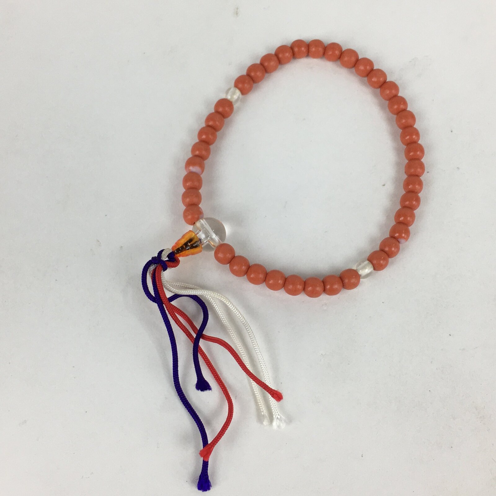 Japanese Buddhist Prayer Beads Vtg Sango Orange Juzu Rosary Bracelet JZ92