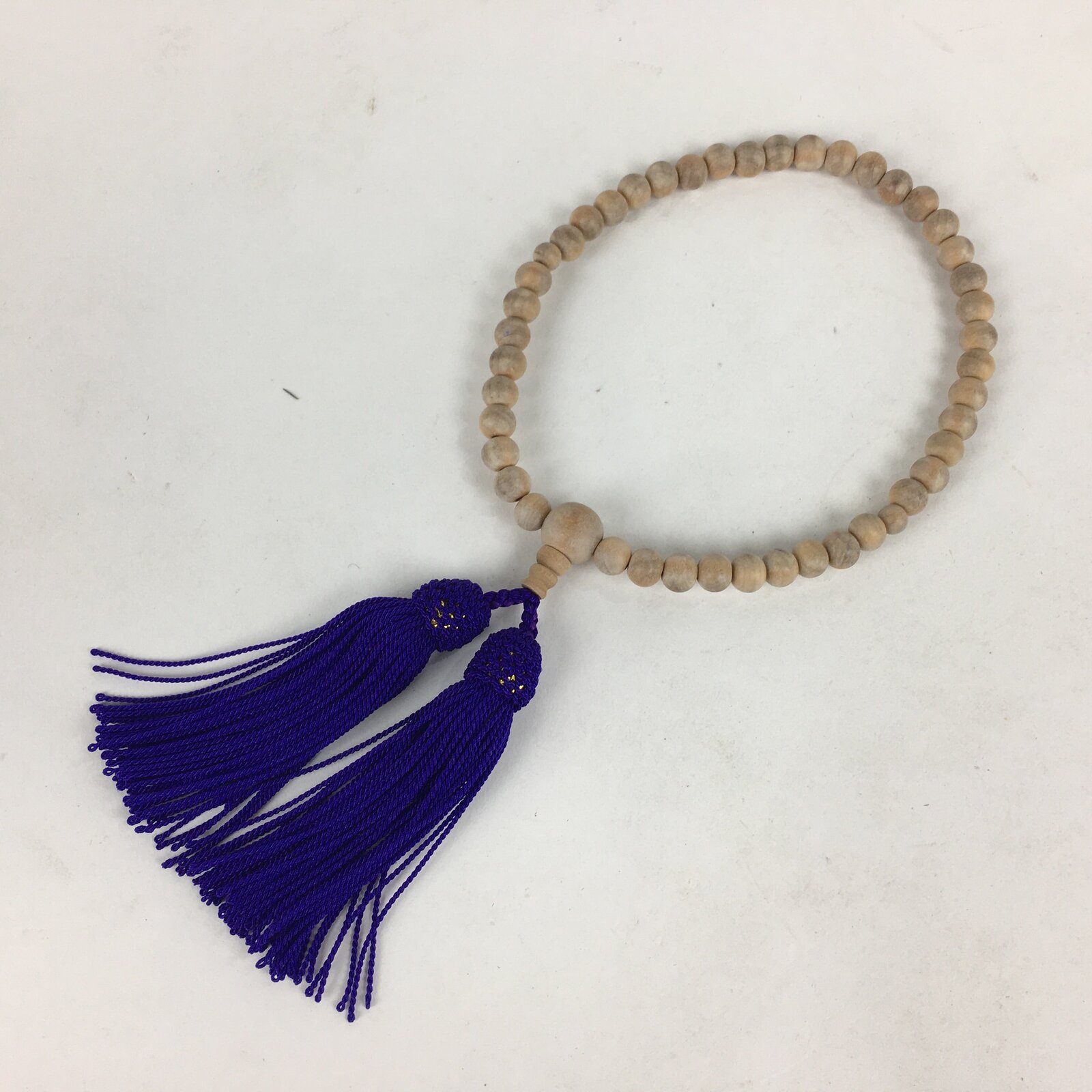 Japanese Buddhist Prayer Beads Vtg Wood White Juzu Rosary Bracelet JZ94