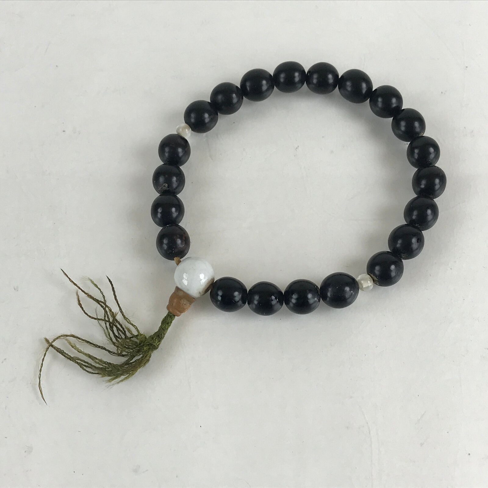 Japanese Buddhist Prayer Beads Worship Vtg Juzu Rosary Bracelet Ebony Black JZ11