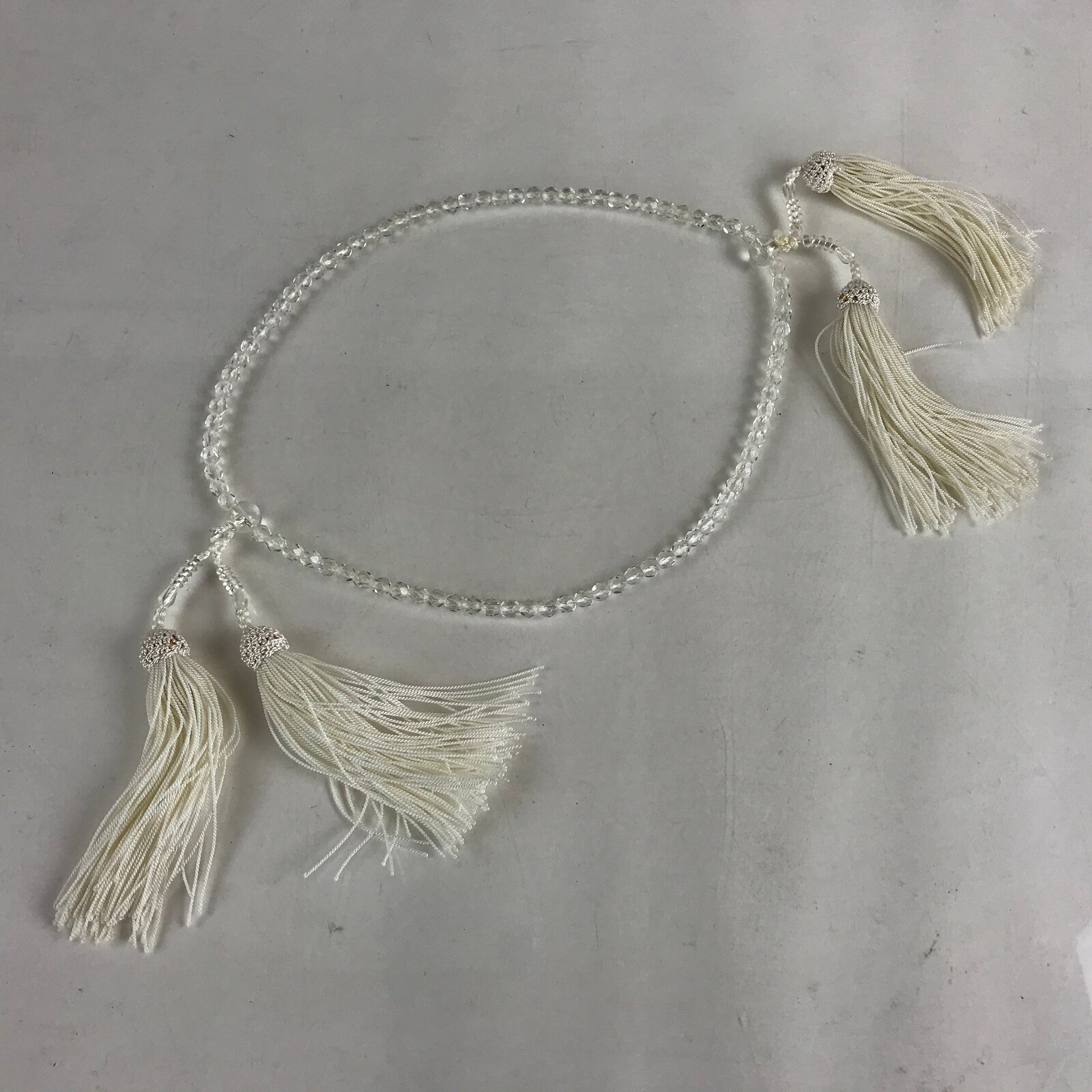 Japanese Buddhist Prayer Beads Worship Vtg Juzu Rosary Bracelet Long Clear Bead