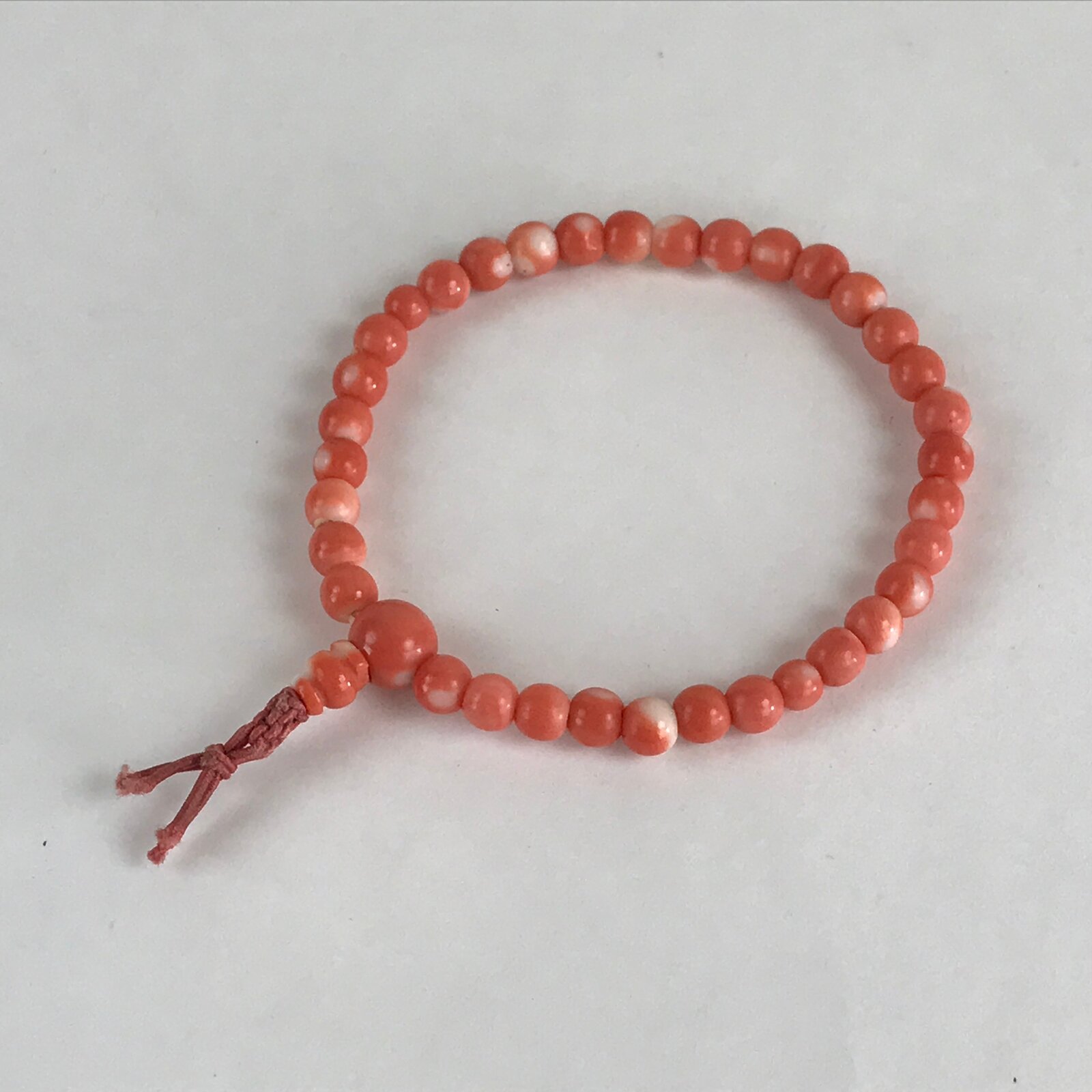 Japanese Buddhist Prayer Beads Worship Vtg Juzu Rosary Bracelet Orange Coral JZ1