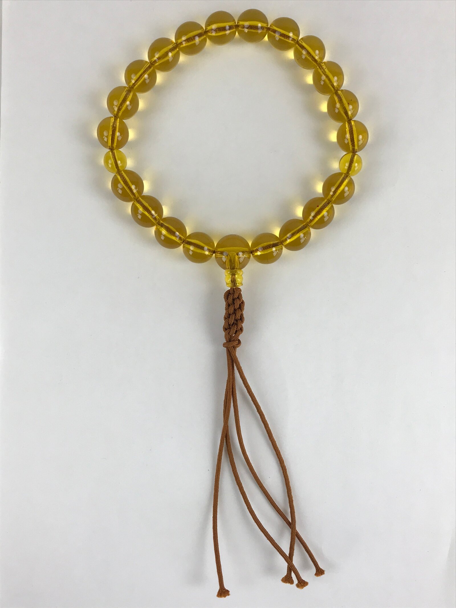 Japanese Buddhist Prayer Beads Worship Vtg Juzu Rosary Bracelet Yellowish Clear