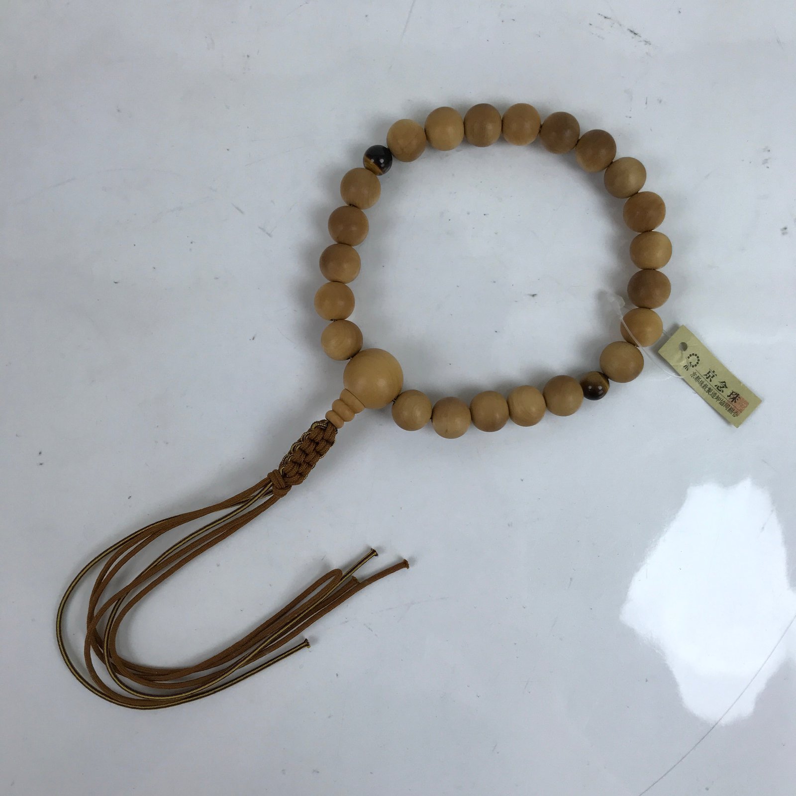 Japanese Buddhist Prayer Bracelet Kyonenju Beads Tsuge Wood Tiger Stone JZ160