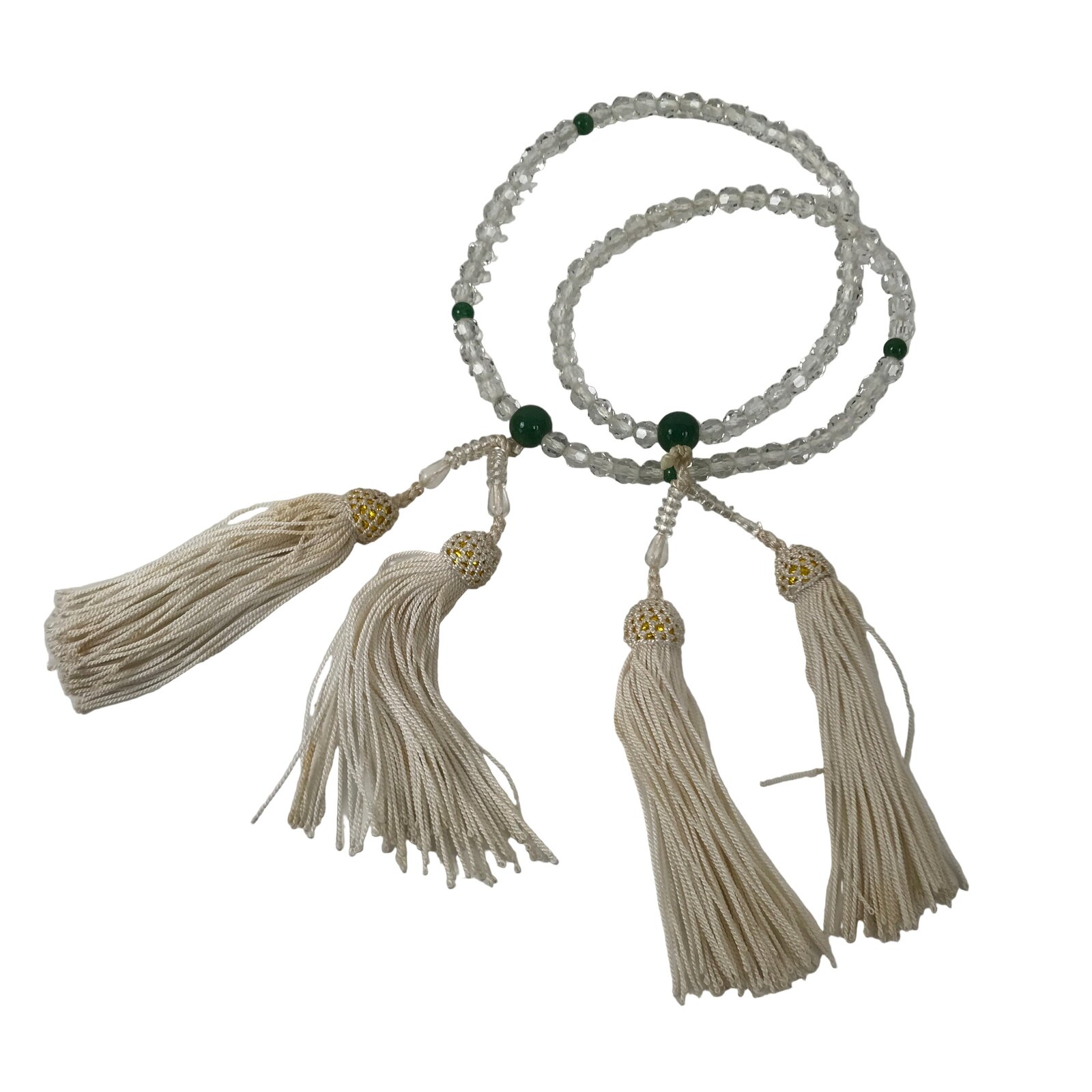 Japanese Buddhist Prayer Bracelet Vtg Juzu Beads Clear Green Rosary Tassel JZ171