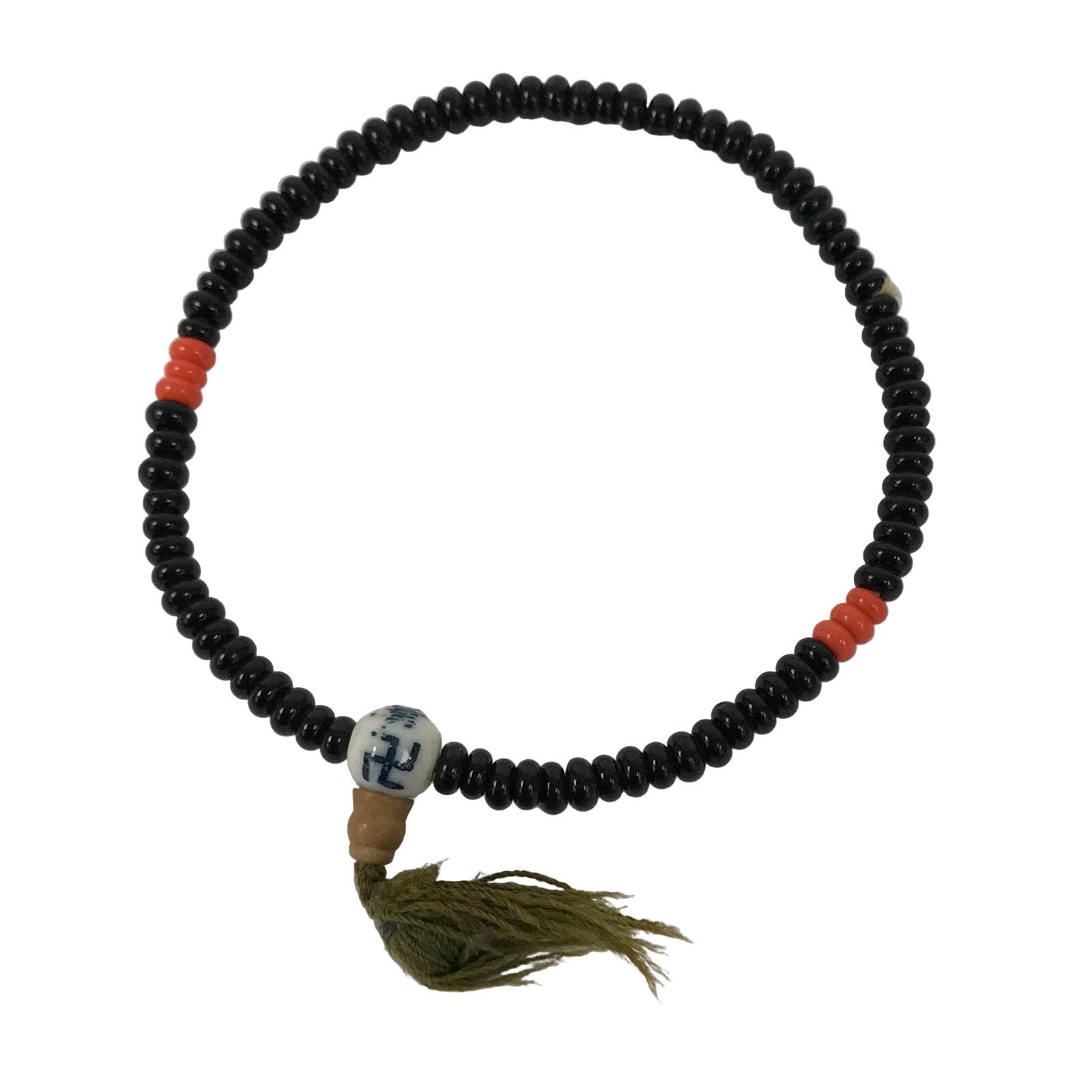 Japanese Buddhist Prayer Bracelet Vtg Juzu Black Orange Glass Beads Tassel JZ183