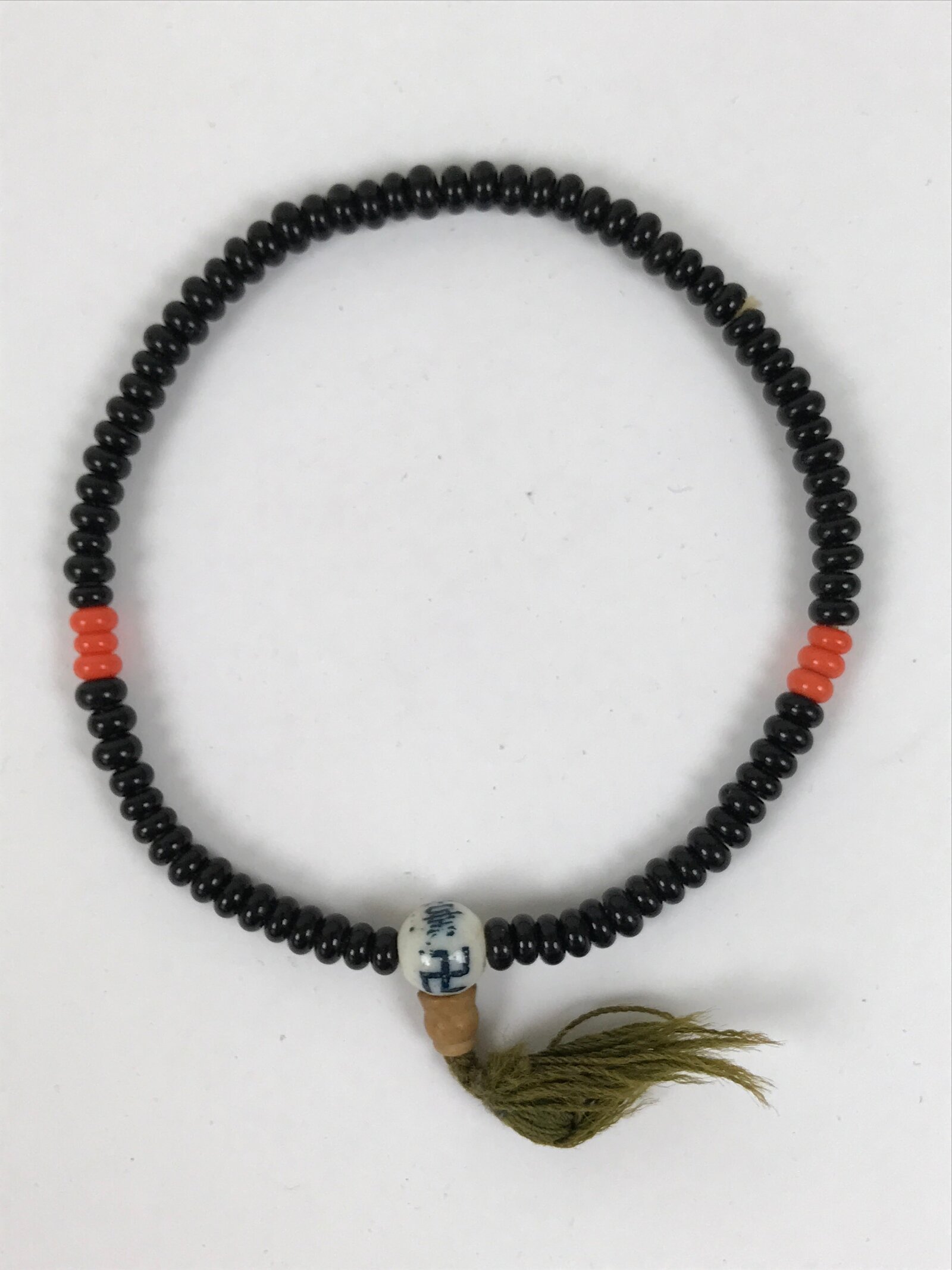 Japanese Buddhist Prayer Bracelet Vtg Juzu Black Orange Glass Beads Tassel JZ183