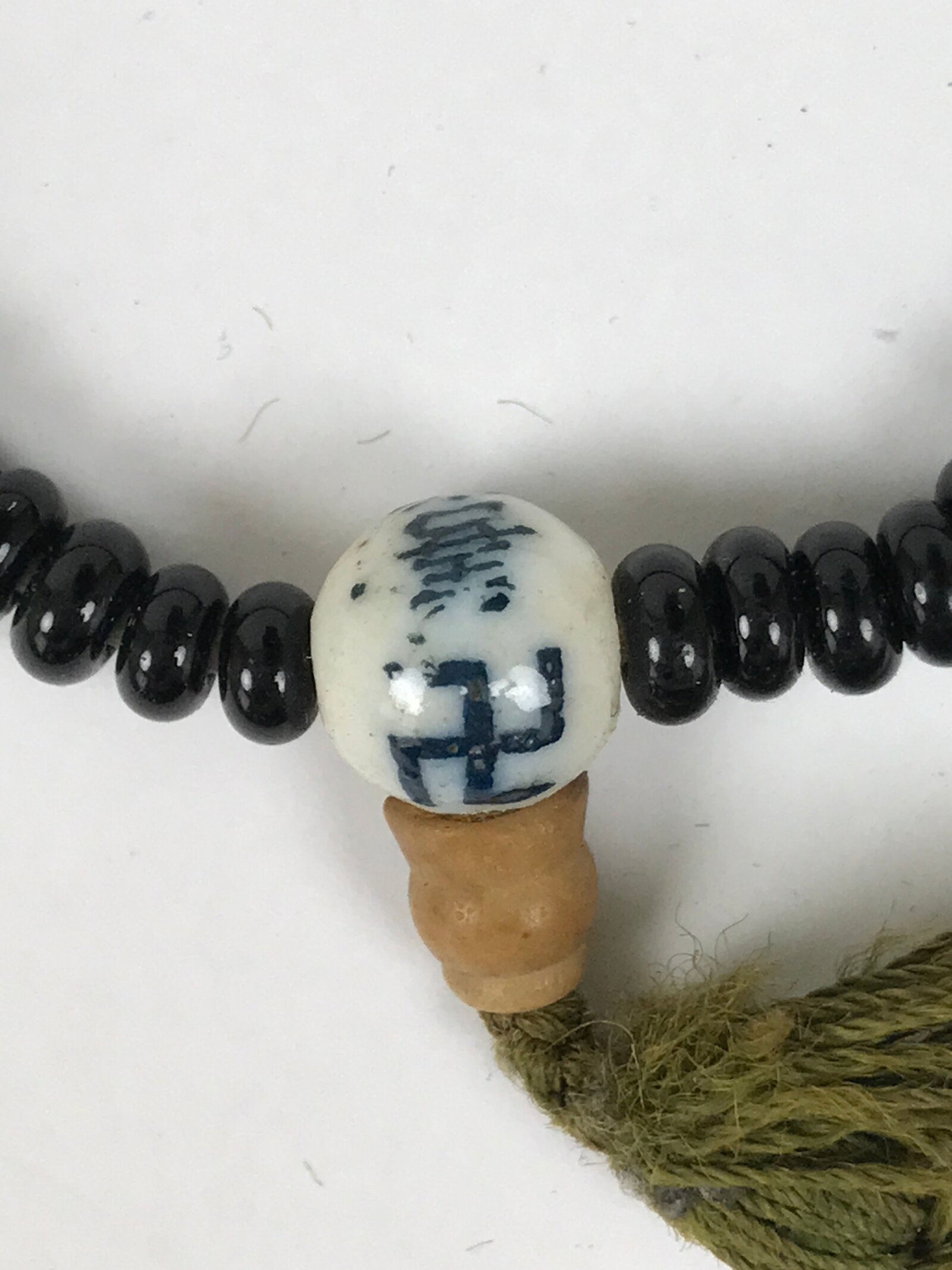 Japanese Buddhist Prayer Bracelet Vtg Juzu Black Orange Glass Beads Tassel JZ183