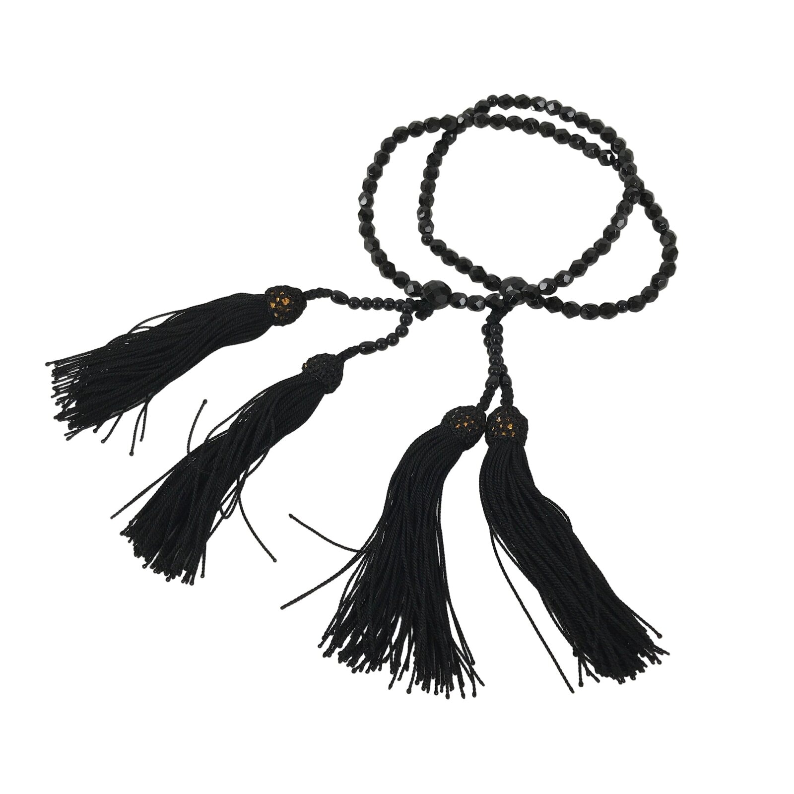 Japanese Buddhist Prayer Bracelet Vtg Juzu Black Resin Beads Tassel JZ170