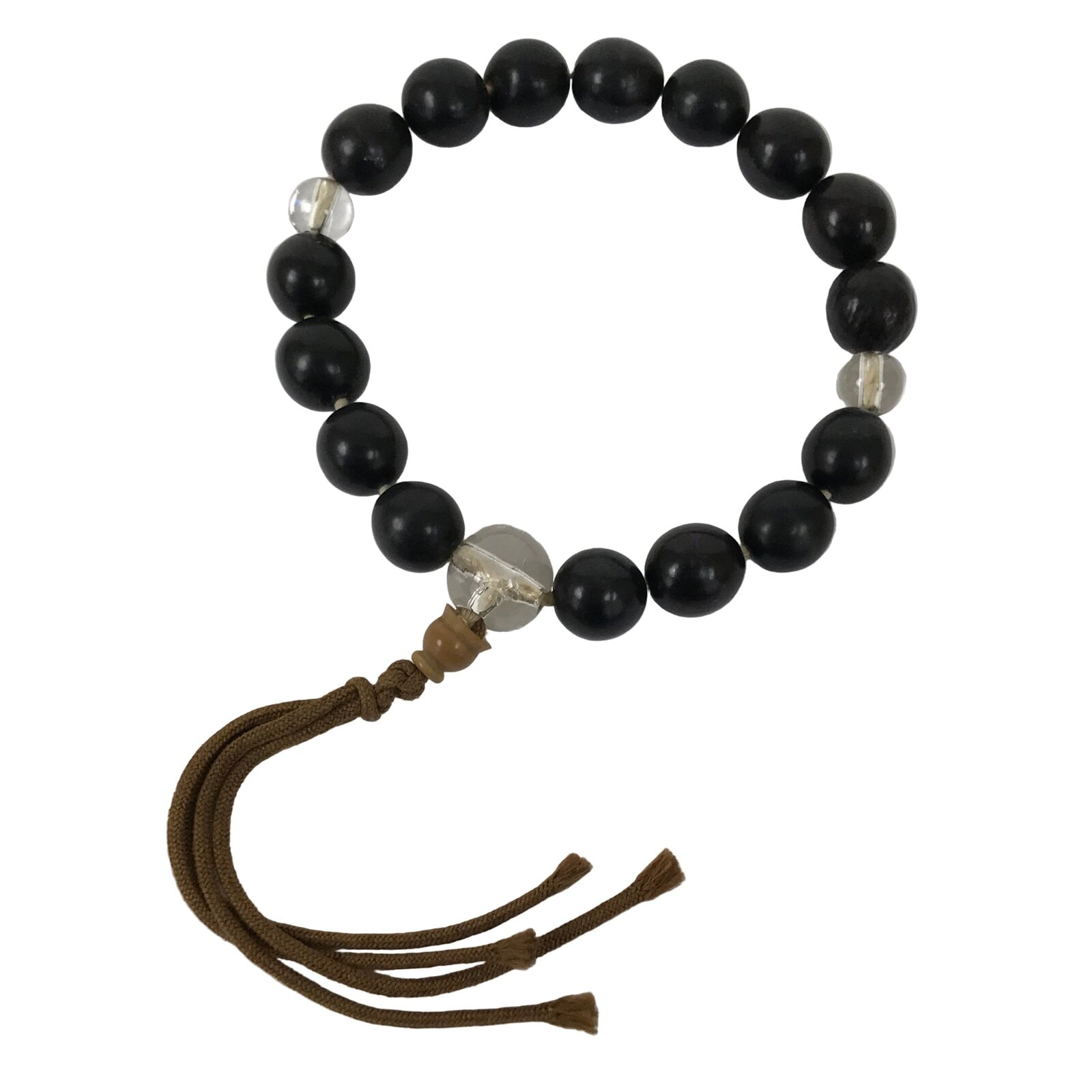Japanese Buddhist Prayer Bracelet Vtg Juzu Black Resin Glass Beads Tassel JZ179