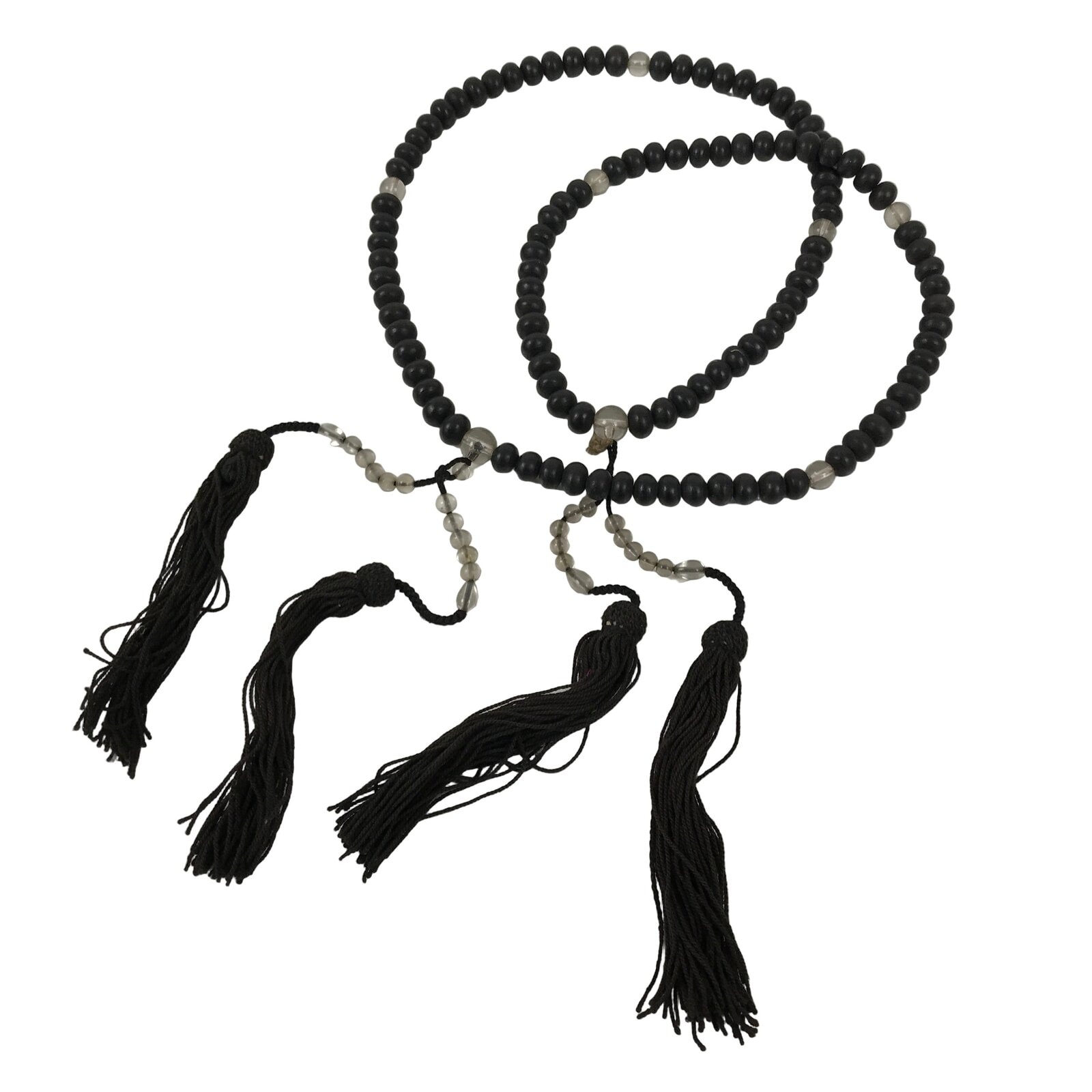 Japanese Buddhist Prayer Bracelet Vtg Juzu Clear Black Resin Beads Tassel JZ169