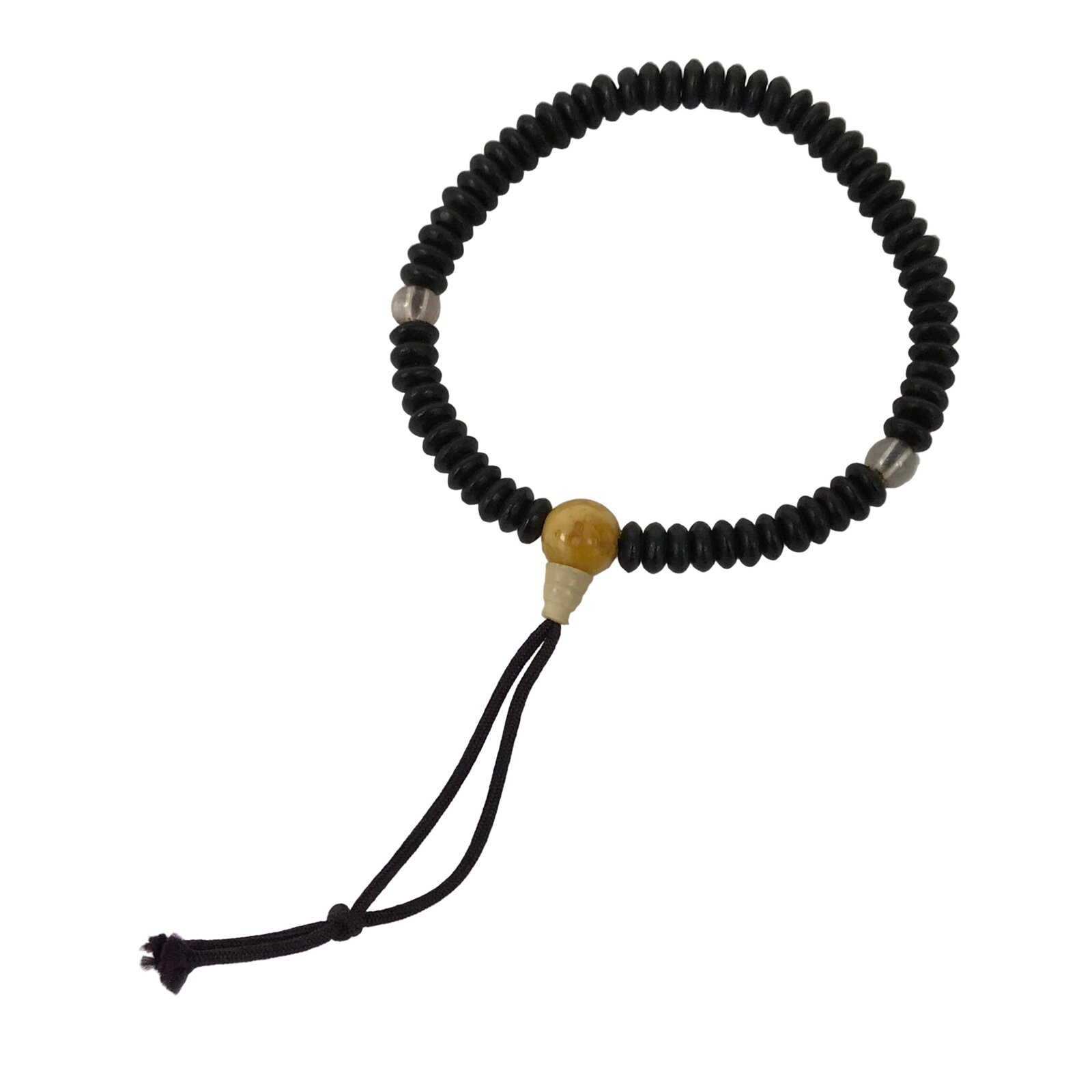 Japanese Buddhist Prayer Bracelet Vtg Juzu Clear Black Resin Beads Tassel JZ184