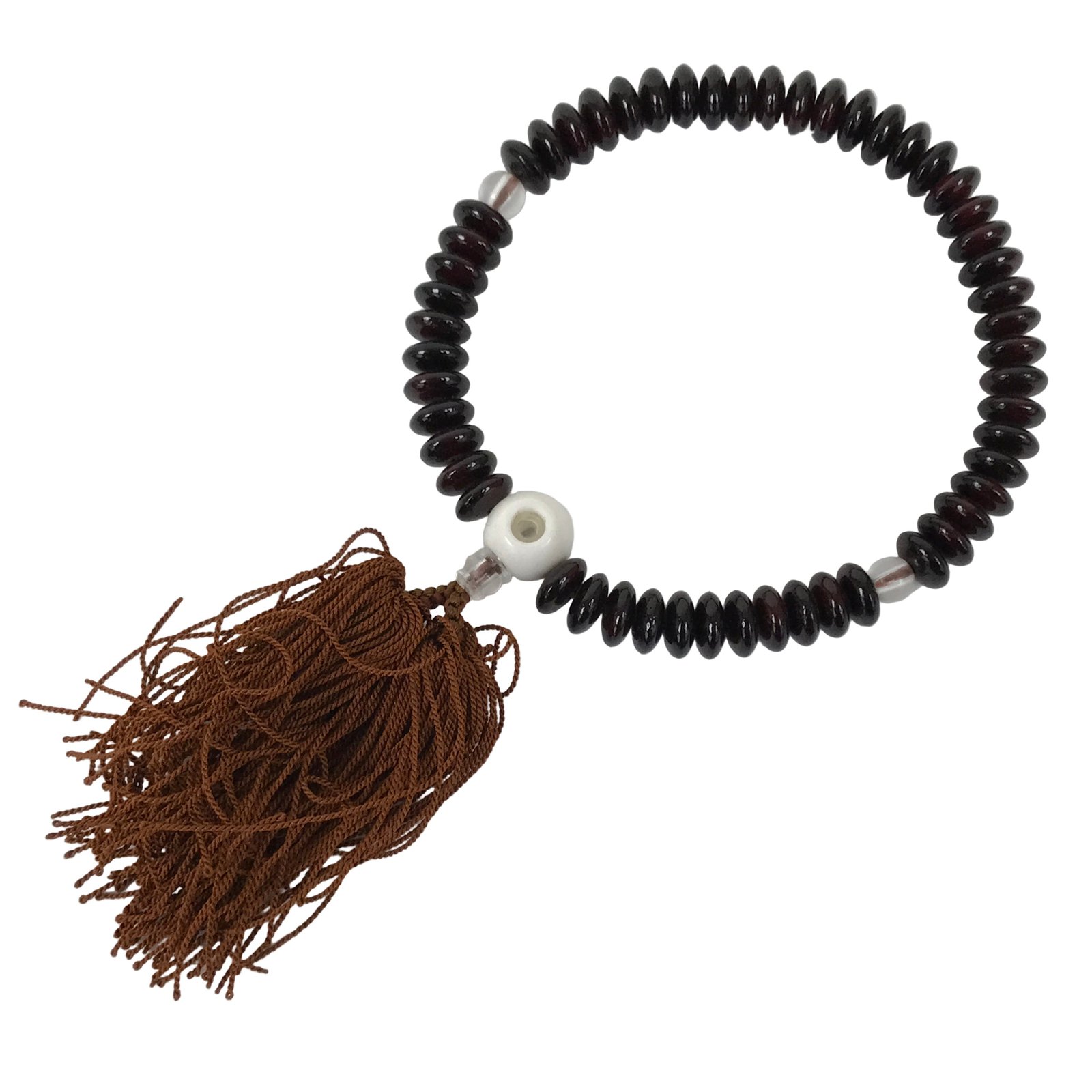 Japanese Buddhist Prayer Bracelet Vtg Juzu Clear Brown Resin Beads Tassel JZ174