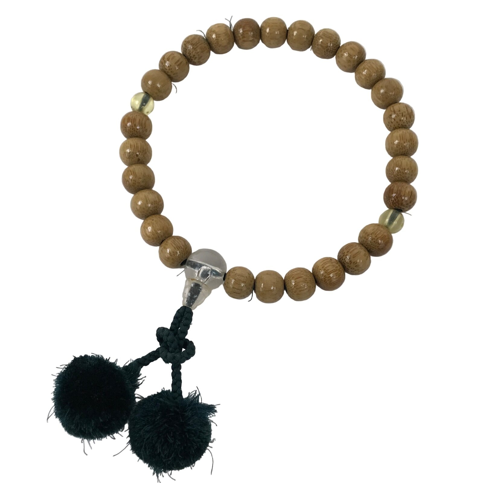 Japanese Buddhist Prayer Bracelet Vtg Juzu Clear Brown Wood Beads Tassel JZ180