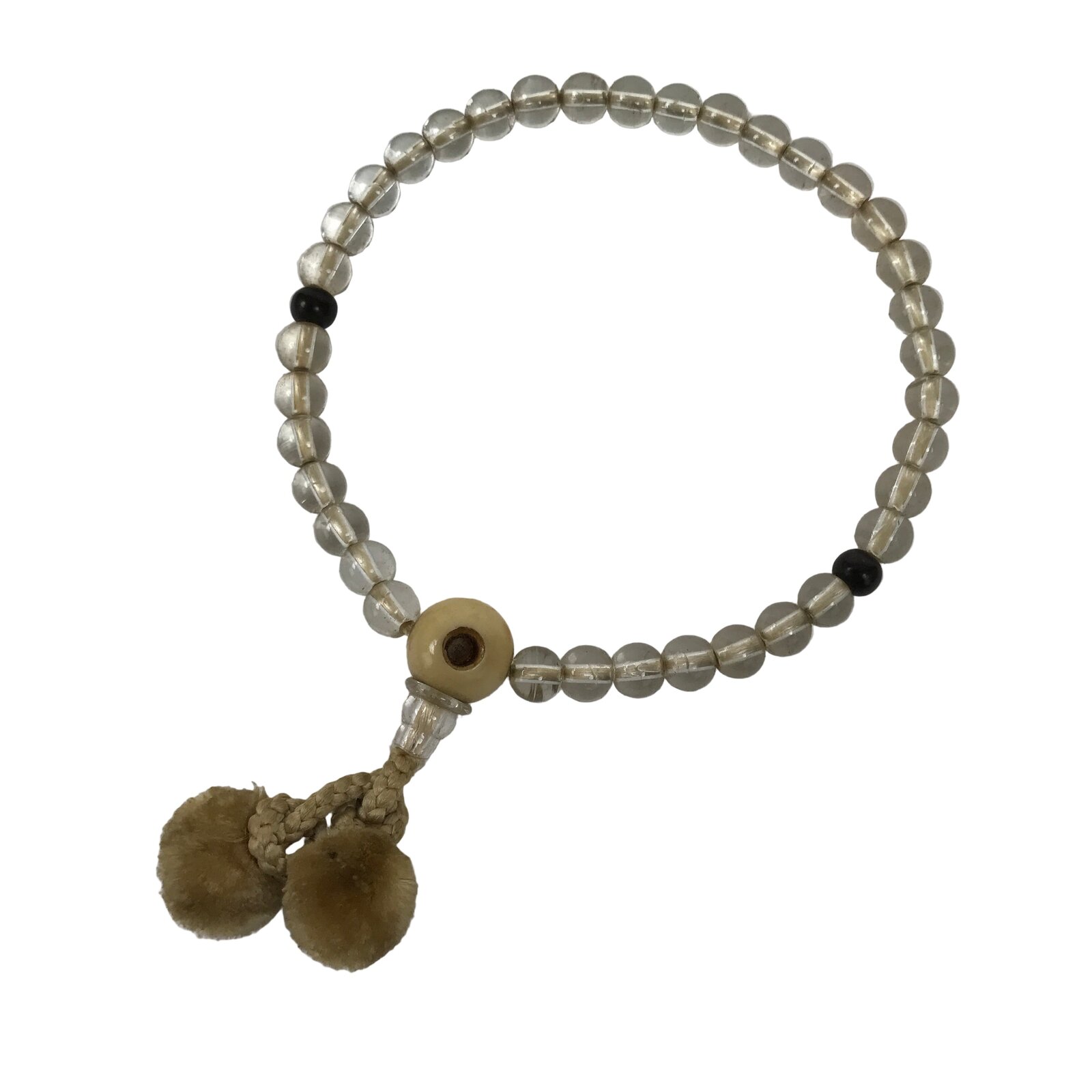 Japanese Buddhist Prayer Bracelet Vtg Juzu Clear Glass Beads Beige Tassel JZ187