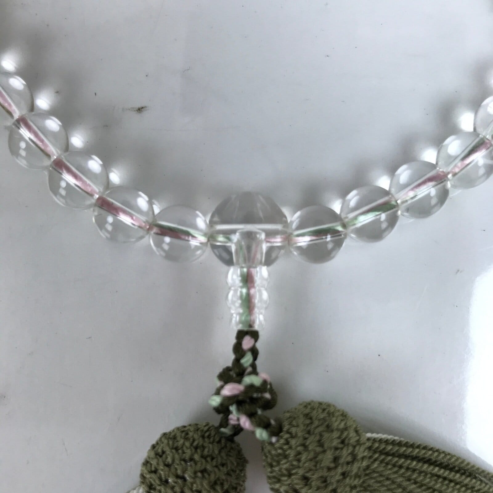 Japanese Buddhist Prayer Bracelet Vtg Kyonenju Juzu Beads Quartz Silk JZ161