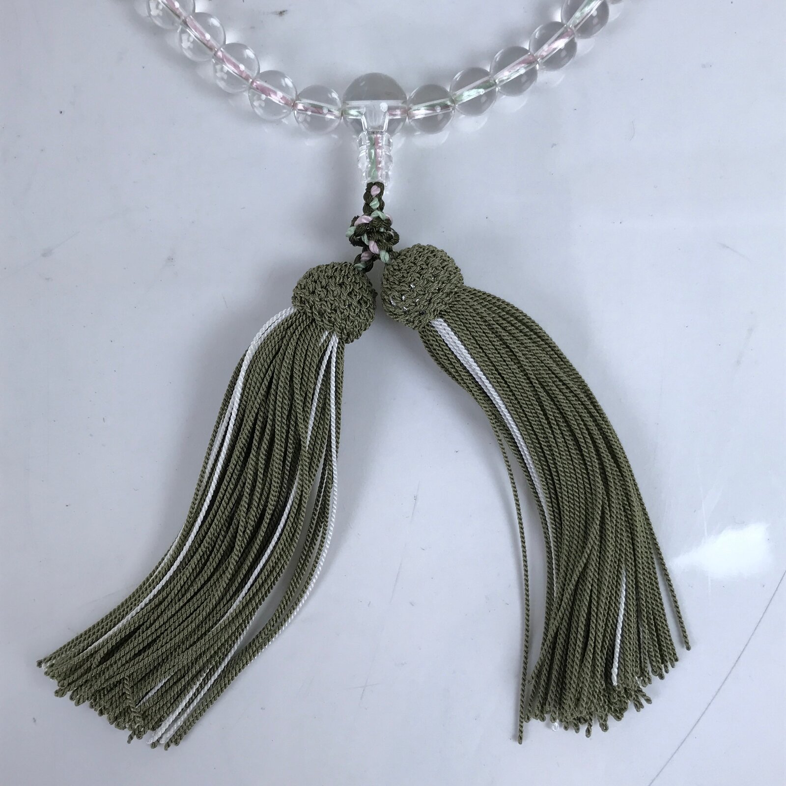 Japanese Buddhist Prayer Bracelet Vtg Kyonenju Juzu Beads Quartz Silk JZ161