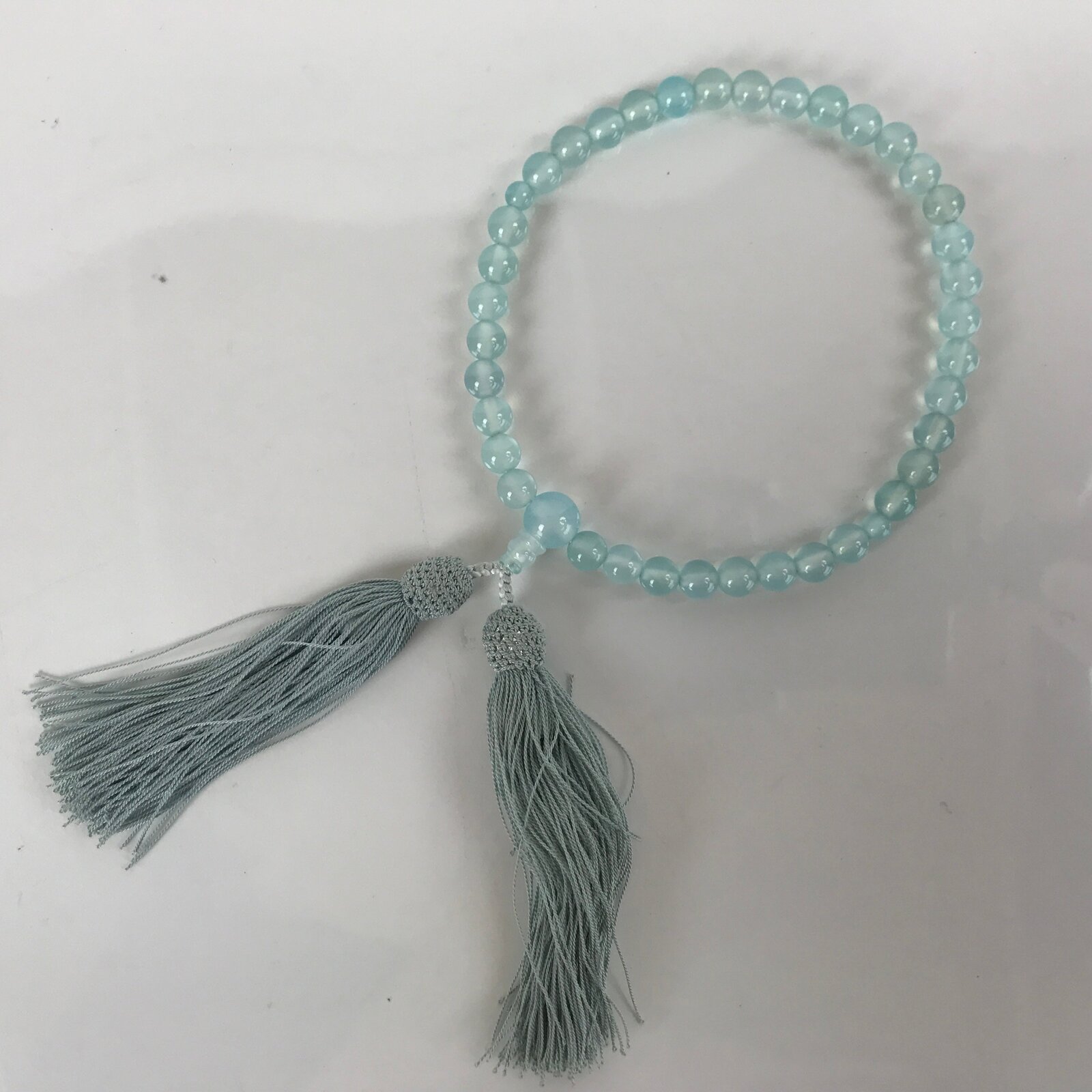 Japanese Buddhist Prayer Bracelet Vtg Rosary Juzu Blue Glass Beads Tassels JZ151