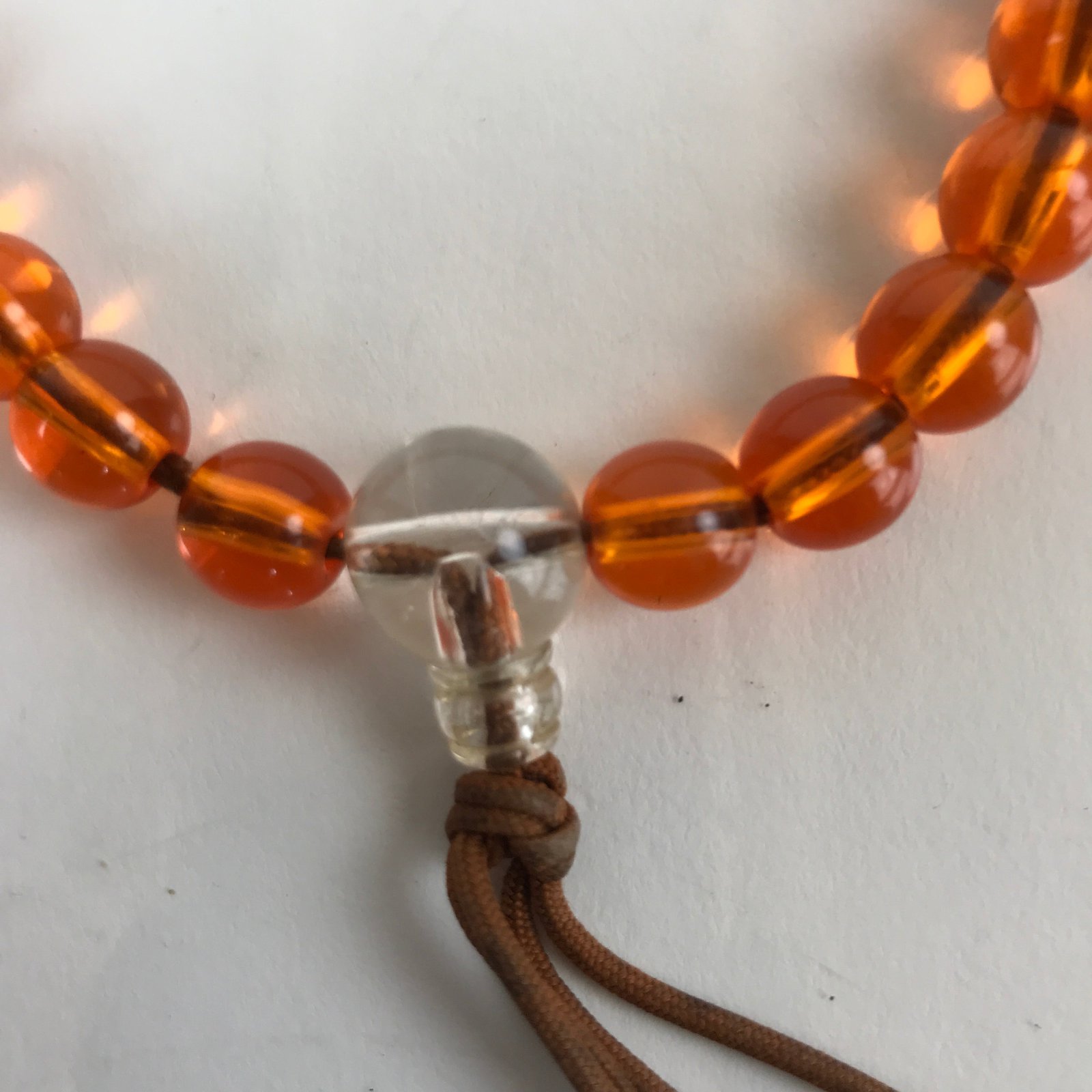 Japanese Buddhist Prayer Bracelet Vtg Rosary Juzu Orange Clear Brown Cord JZ145