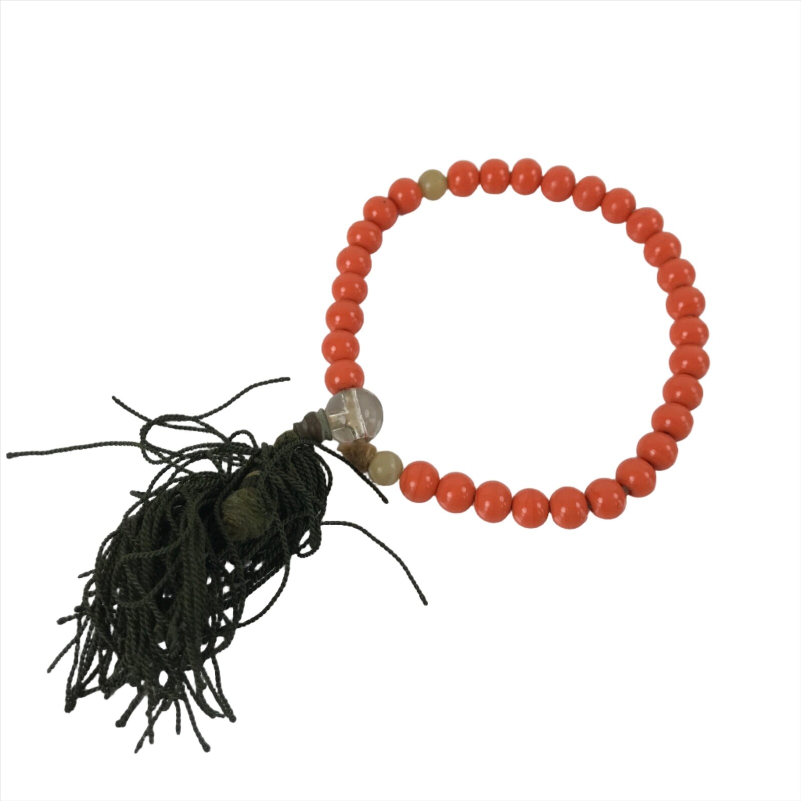 Japanese Buddhist Prayer Bracelet Vtg Rosary Juzu Orange Stone Glass Beads JZ156