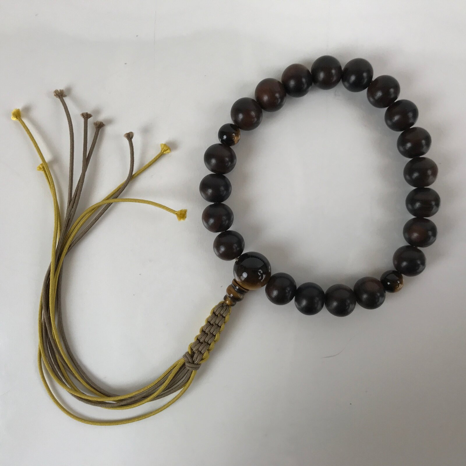 Japanese Buddhist Prayer Bracelet Vtg Rosary Juzu Wood Brown Stone Beads JZ154