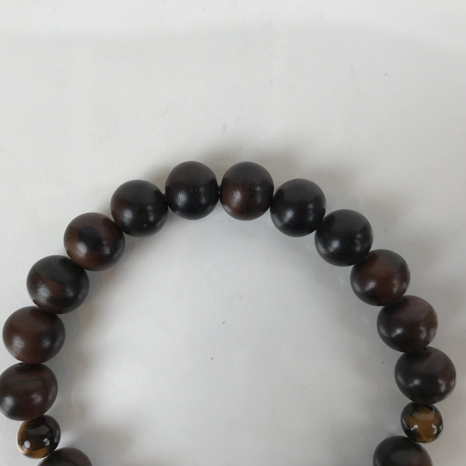Japanese Buddhist Prayer Bracelet Vtg Rosary Juzu Wood Brown Stone Beads JZ154