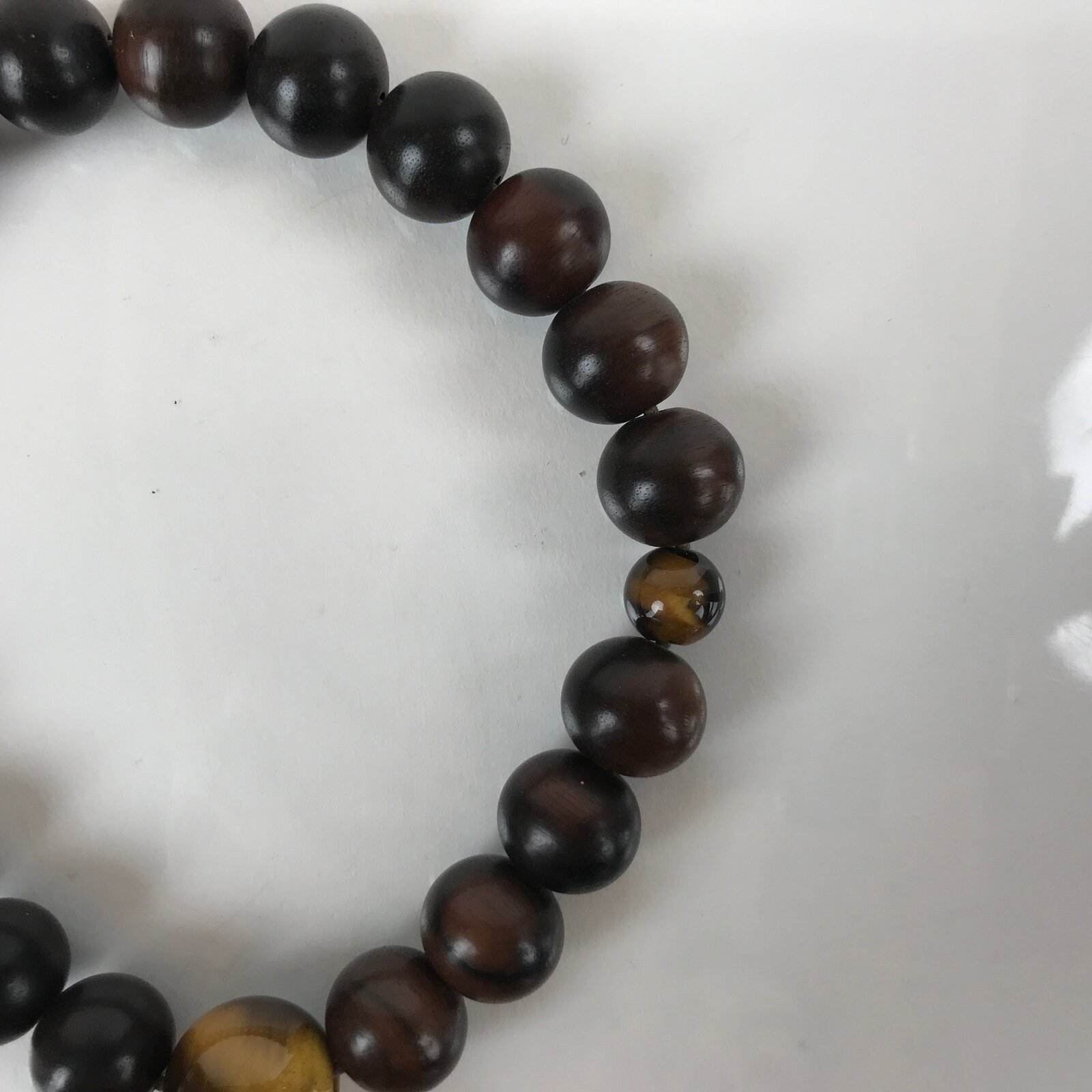 Japanese Buddhist Prayer Bracelet Vtg Rosary Juzu Wood Brown Stone Beads JZ154