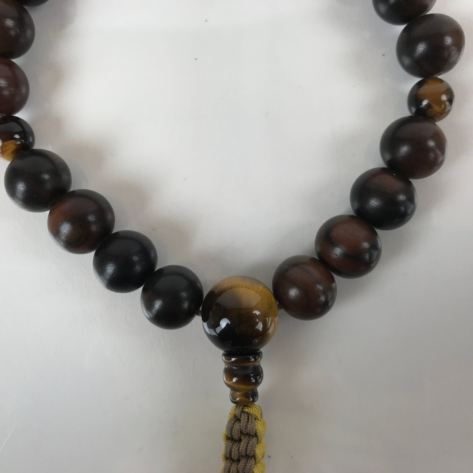 Japanese Buddhist Prayer Bracelet Vtg Rosary Juzu Wood Brown Stone Beads JZ154