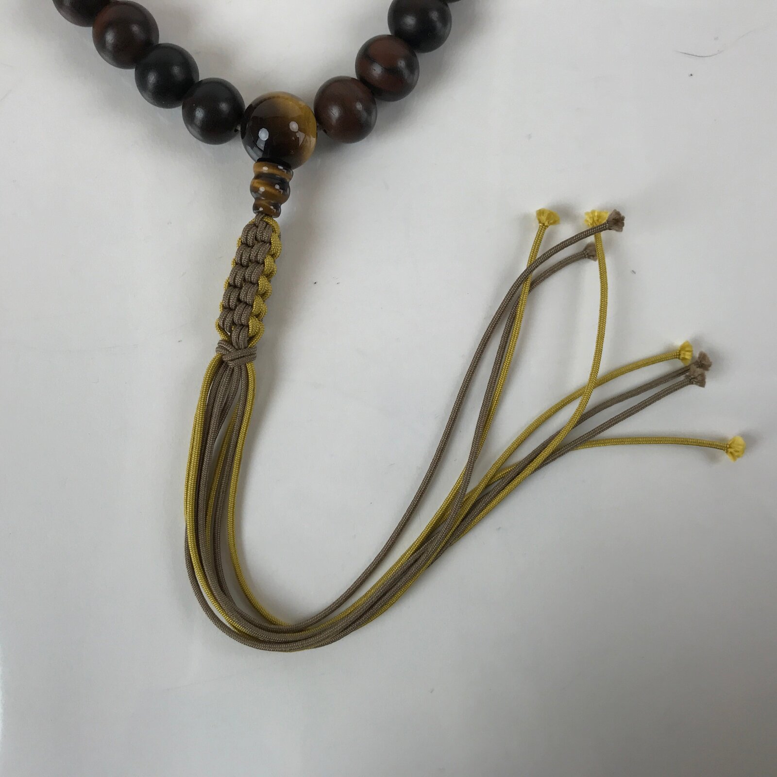 Japanese Buddhist Prayer Bracelet Vtg Rosary Juzu Wood Brown Stone Beads JZ154