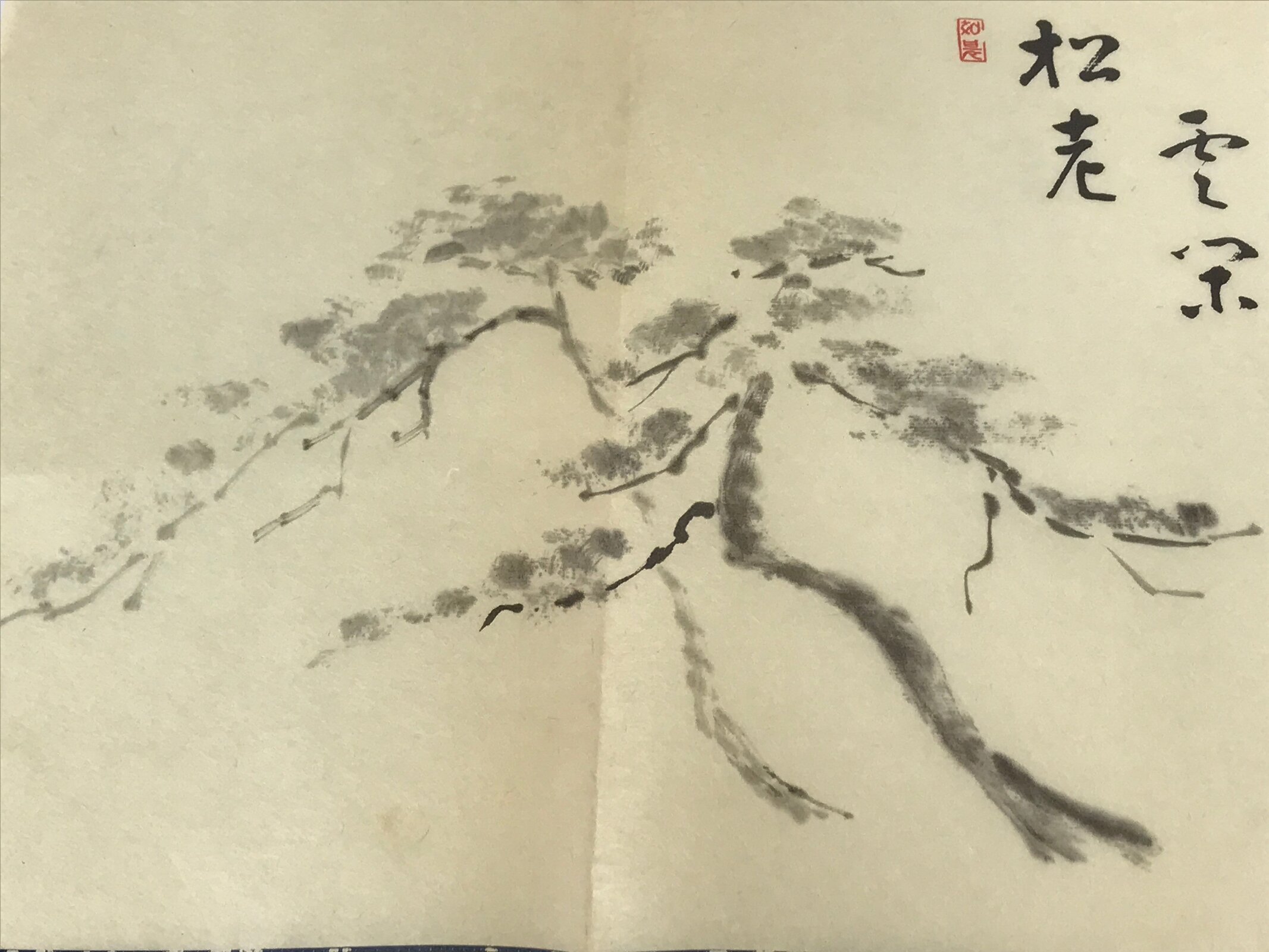 Japanese Calligraphy Art Reproduction Old Pine Tree Under Snow Kakejiku FL258