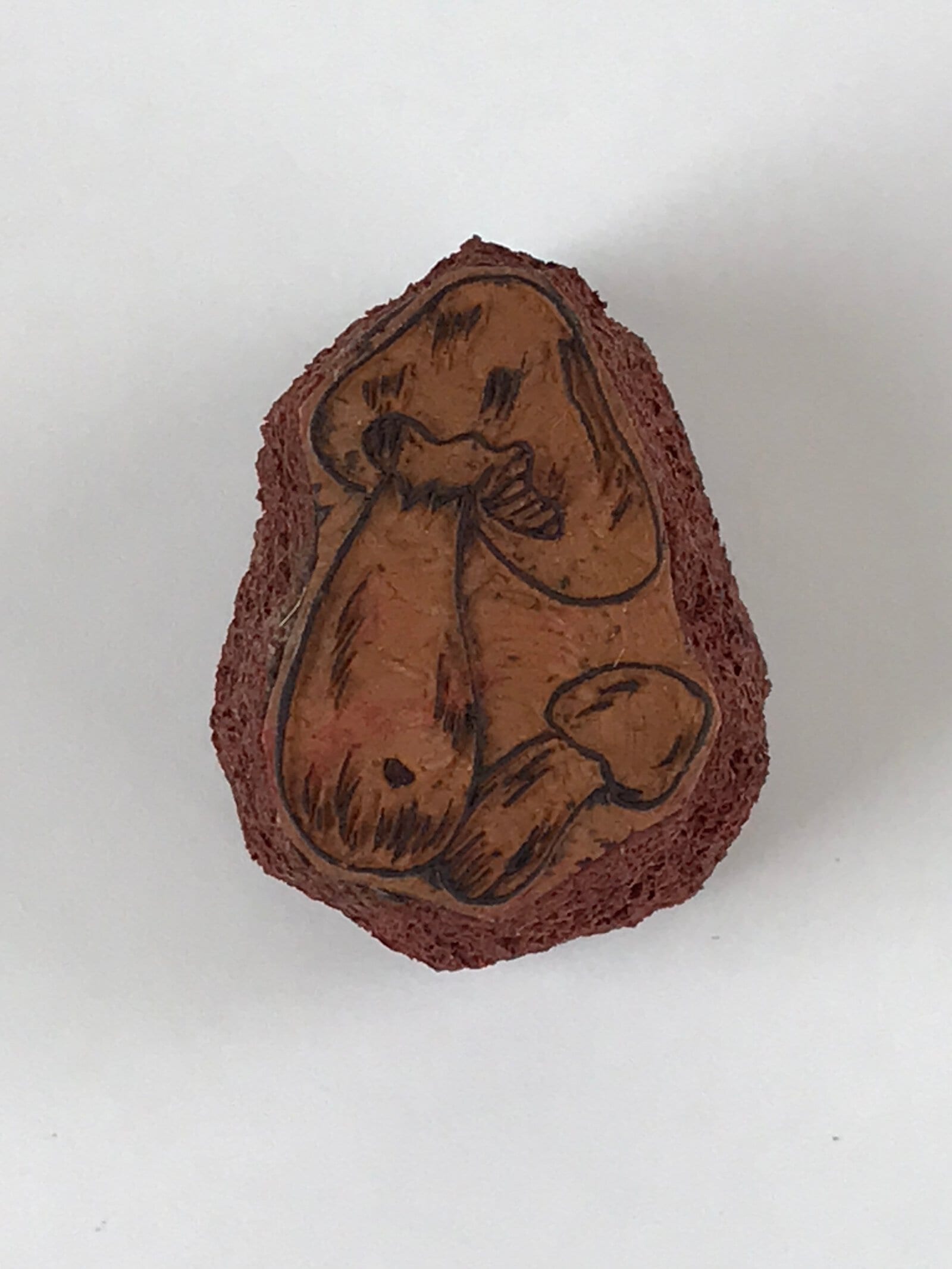 Japanese Carved Rubber Stamp 2 Mushrooms Vtg Sponge Base Stationary HS184