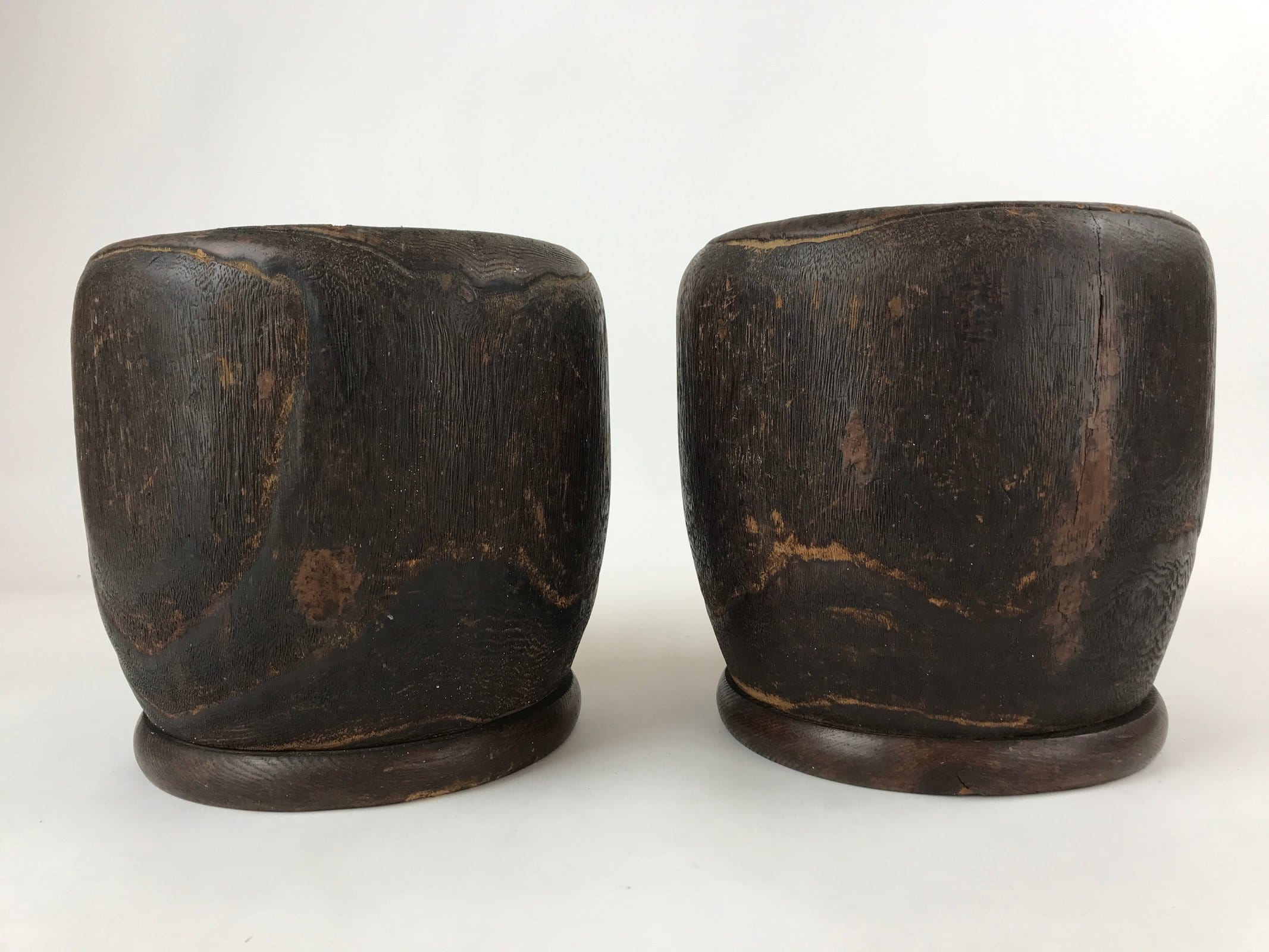 Japanese Carved Wooden Brazier Fire Pit Vtg Hibachi Copper Insert 2pc Set H46