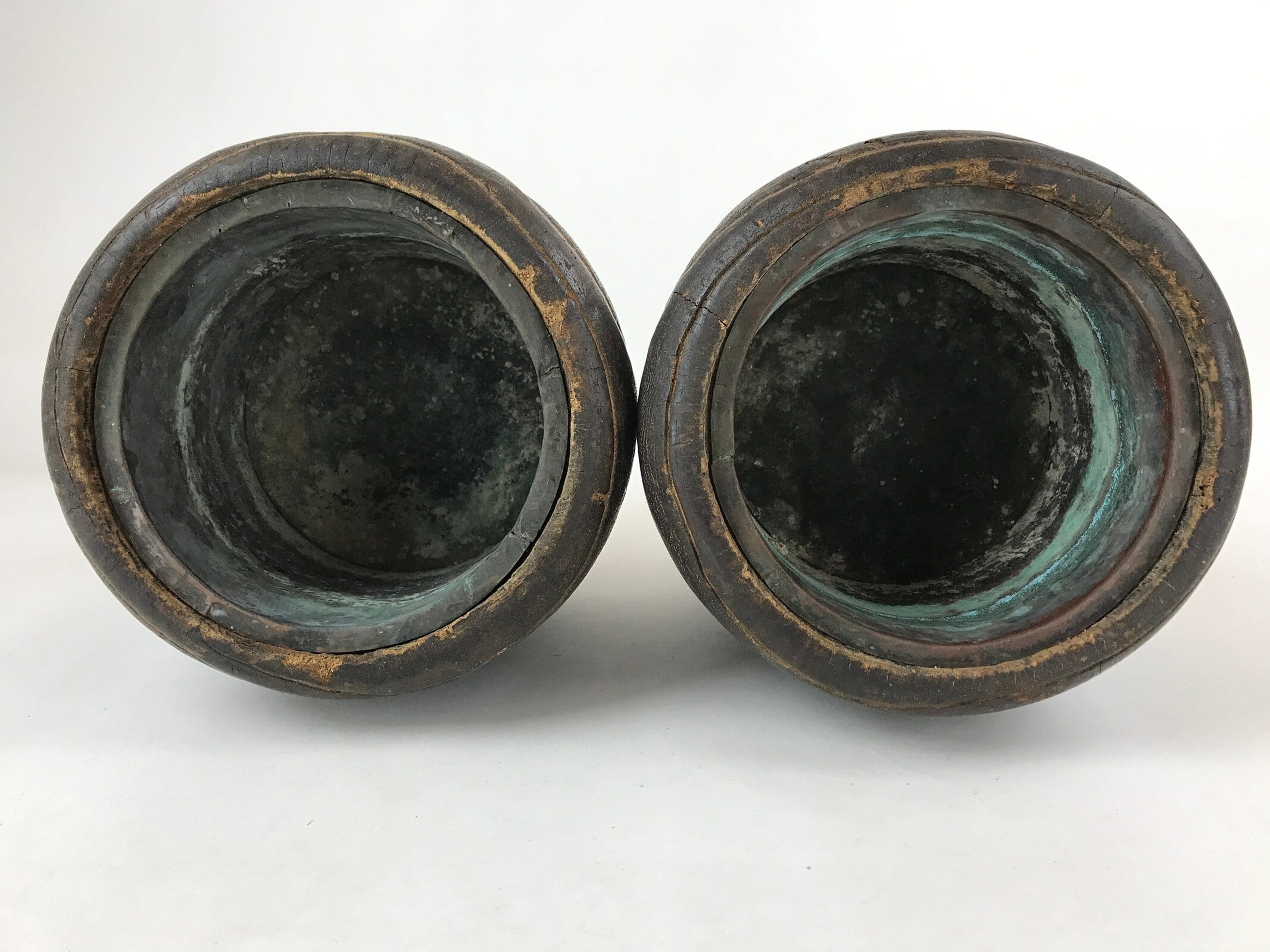 Japanese Carved Wooden Brazier Fire Pit Vtg Hibachi Copper Insert 2pc Set H46