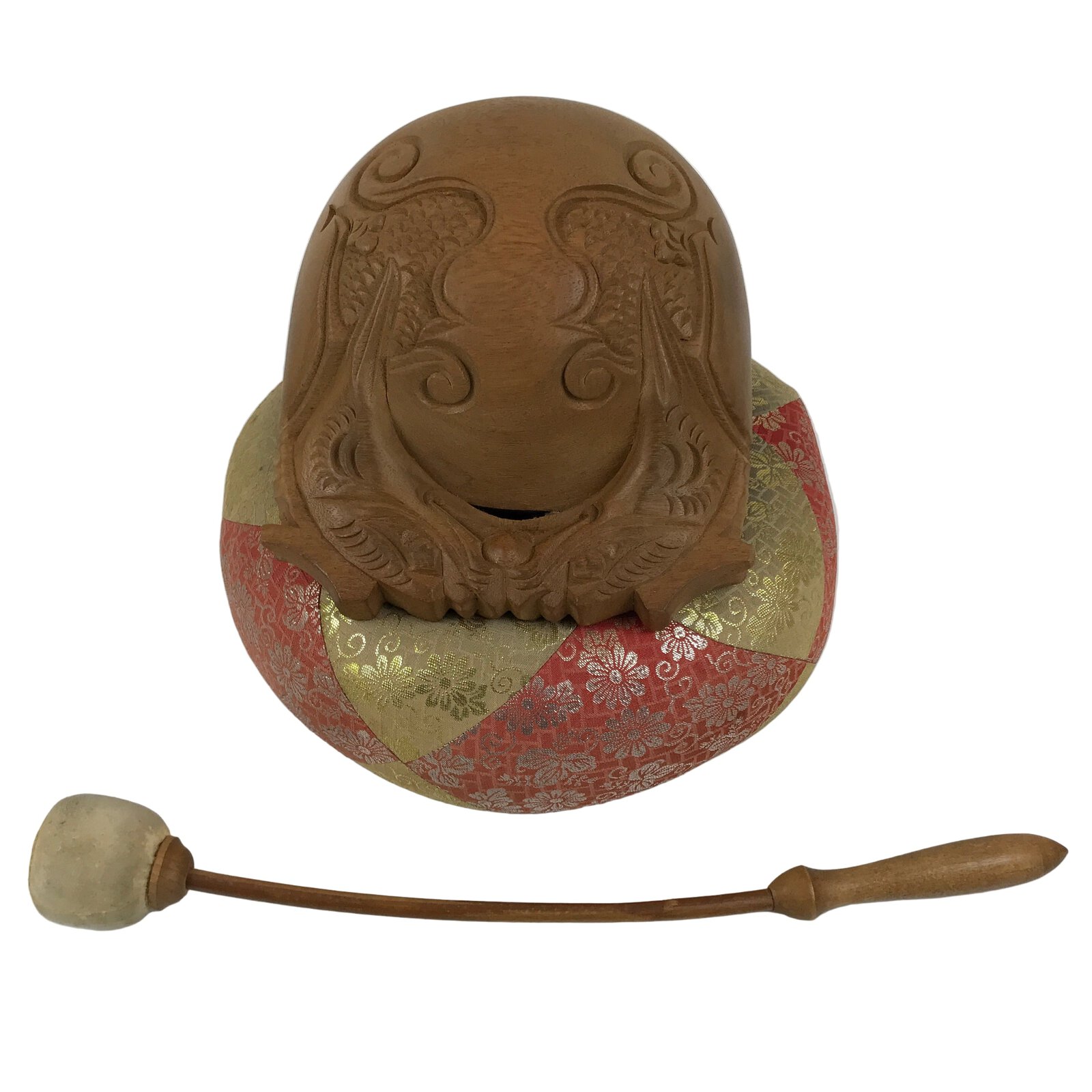 Japanese Carved Wooden Buddhist Drum Mokugyo Set Vtg Altar Fitting Butsugu BA845