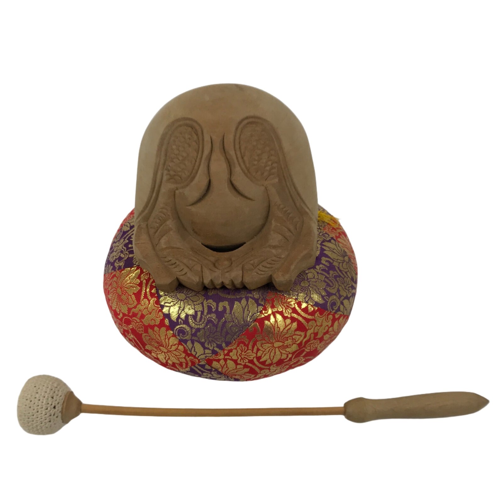 Japanese Carved Wooden Buddhist Drum Mokugyo Set Vtg Altar Fitting Butsugu BA846