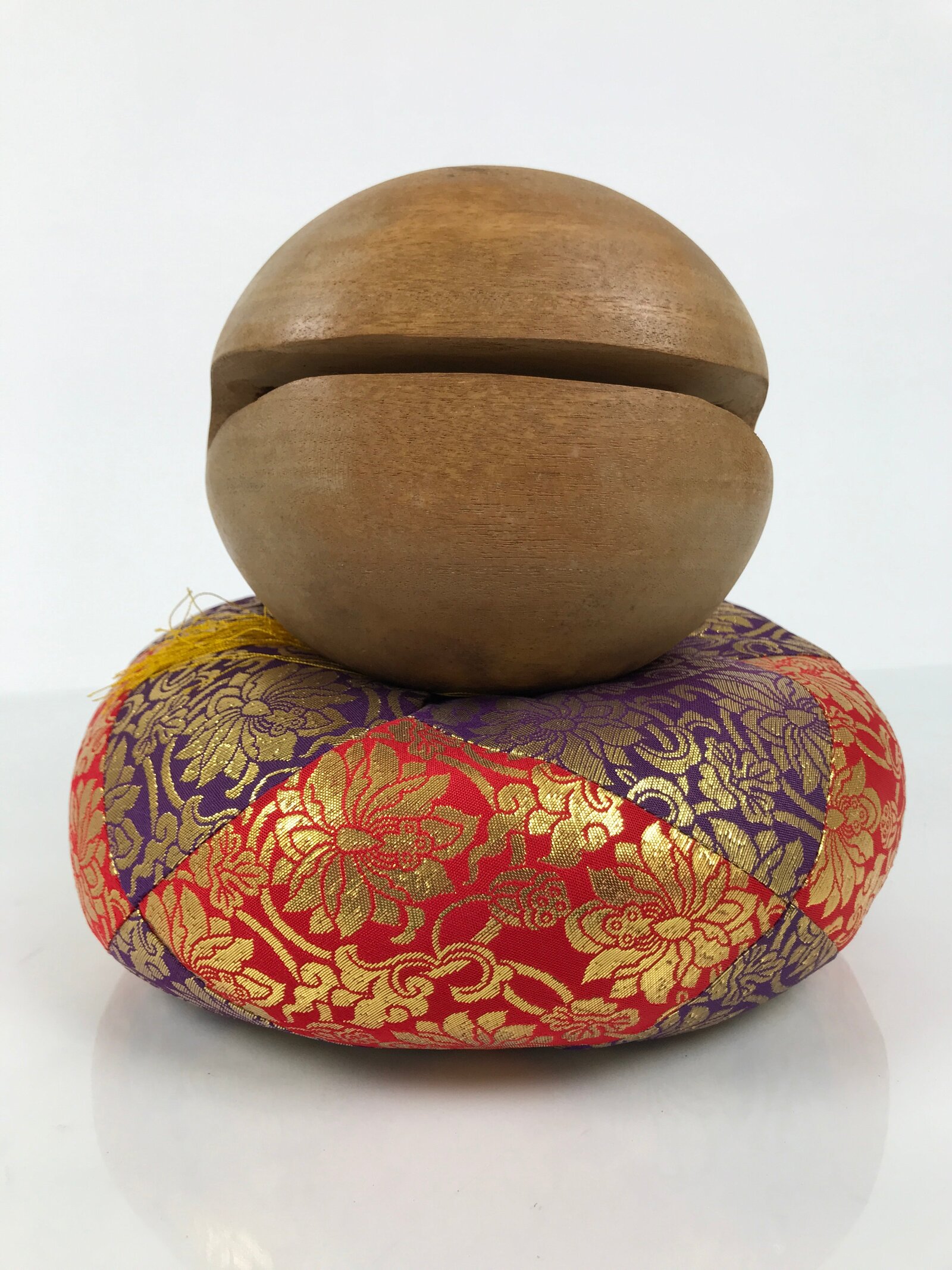 Japanese Carved Wooden Buddhist Drum Mokugyo Set Vtg Altar Fitting Butsugu BA846